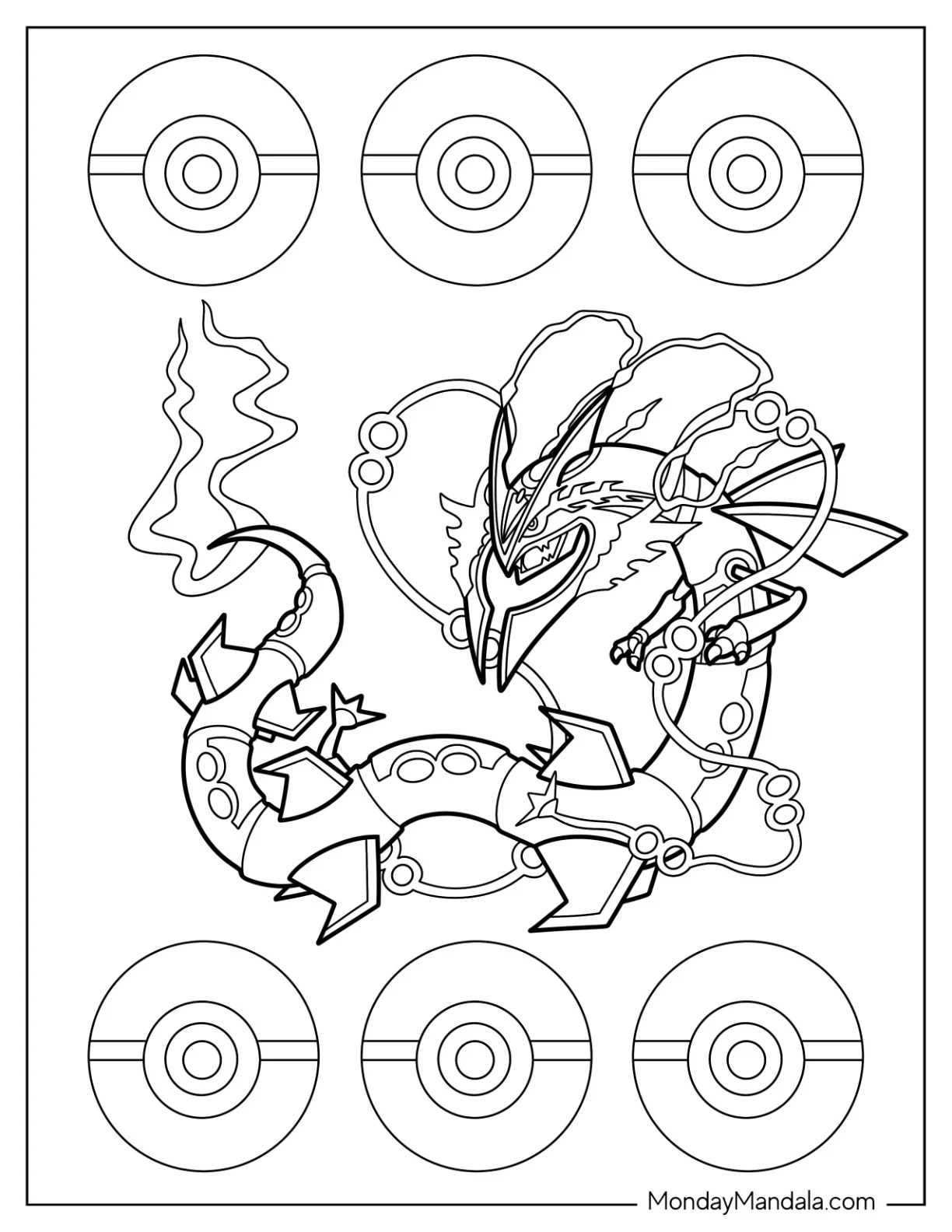 Detailed Mega Rayquaza Coloring Page Surrounded By Electricity coloring page — printable line art