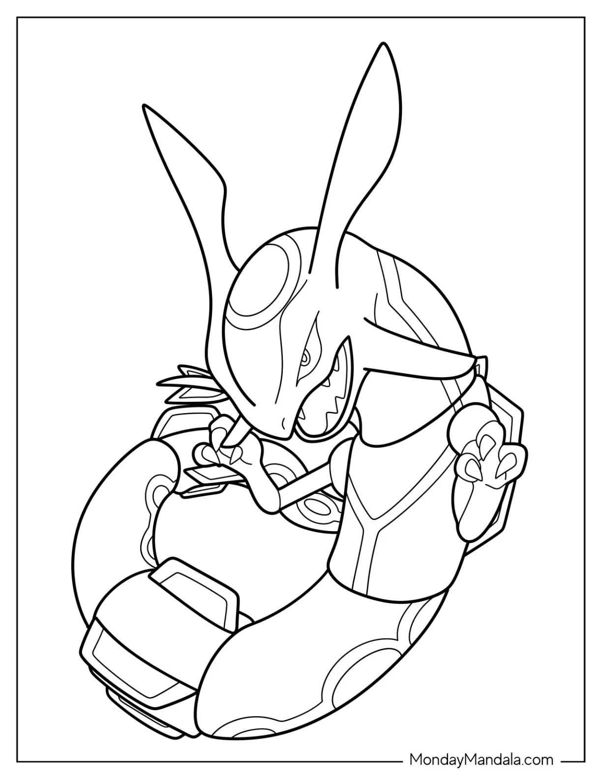 Easy Rayquaza Coloring Page With Sharp Teeth For Kids coloring page