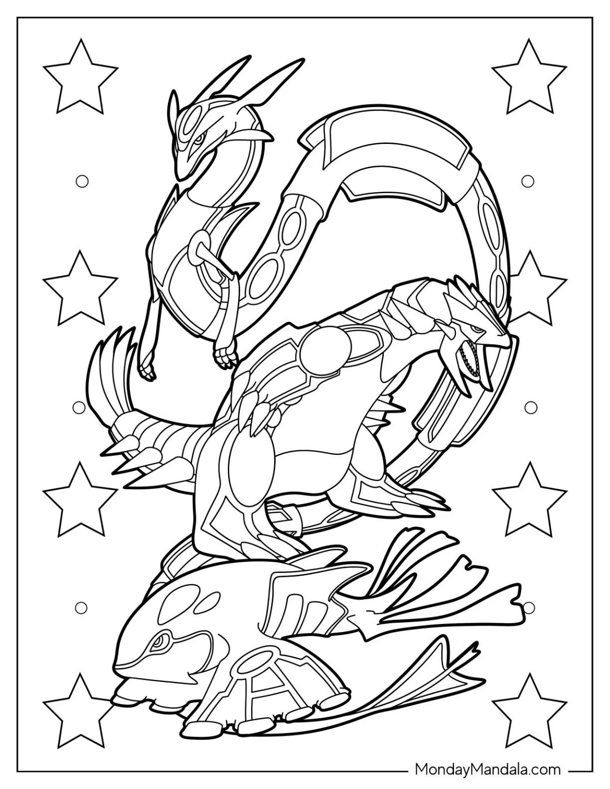 Groudon With Kyogre And Rayquaza Coloring Page coloring page — printable line art