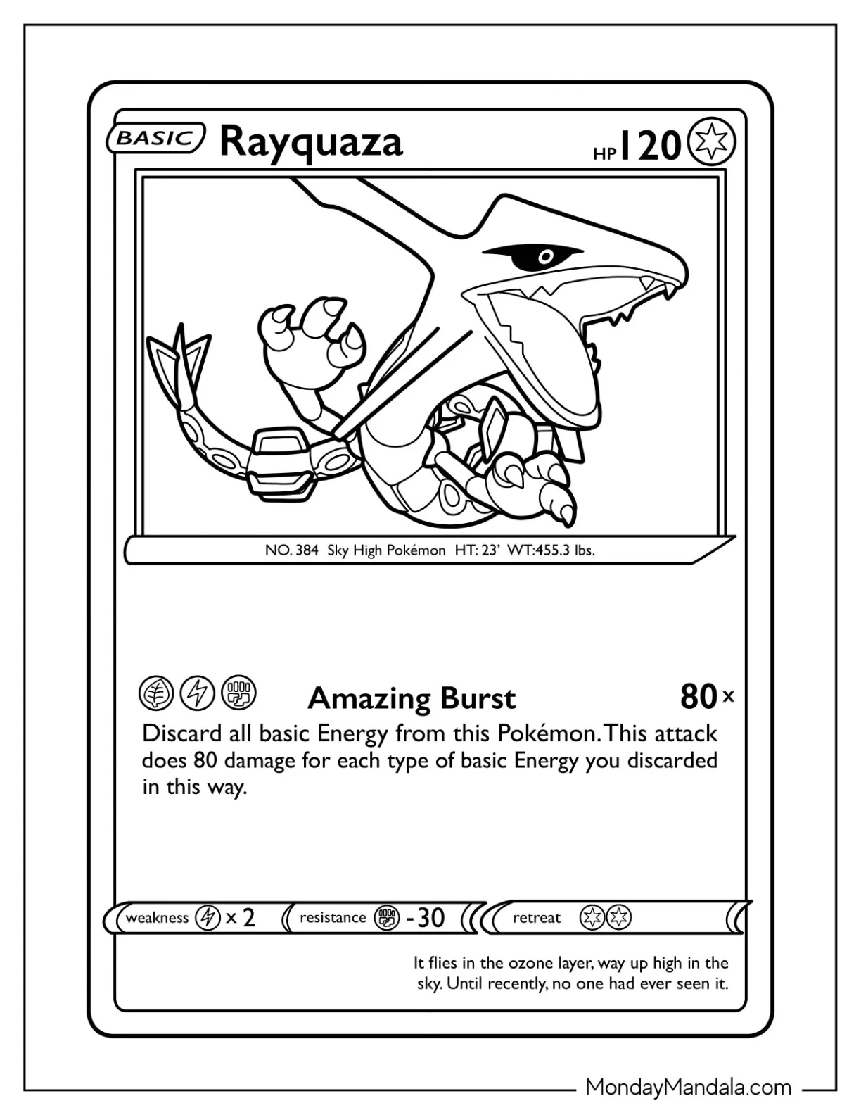 Rayquaza Coloring Page Amazing Burst Pokemon Card coloring page — printable line art