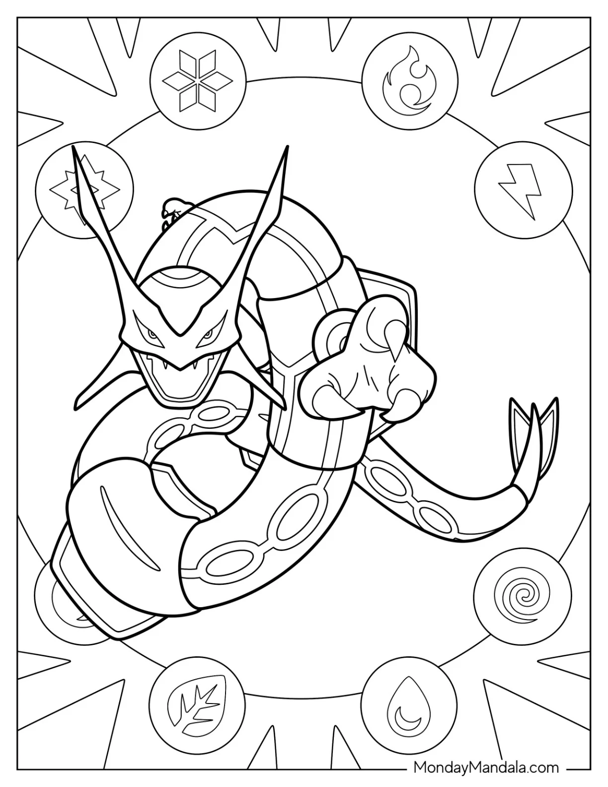 Rayquaza Coloring Page With Claws Out coloring page
