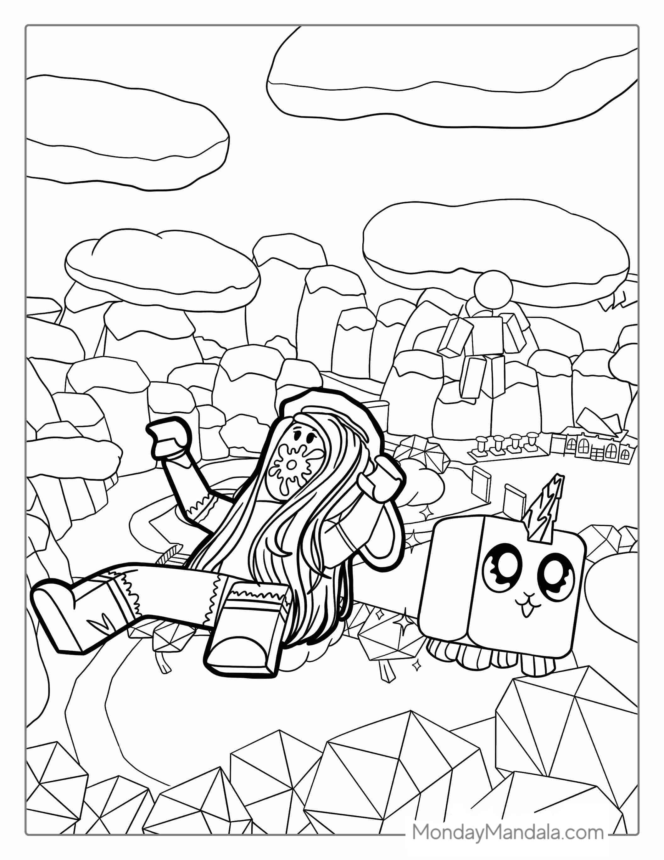 Roblox Girl Skin With Baby Unicorn Coloring Page coloring page — printable line art