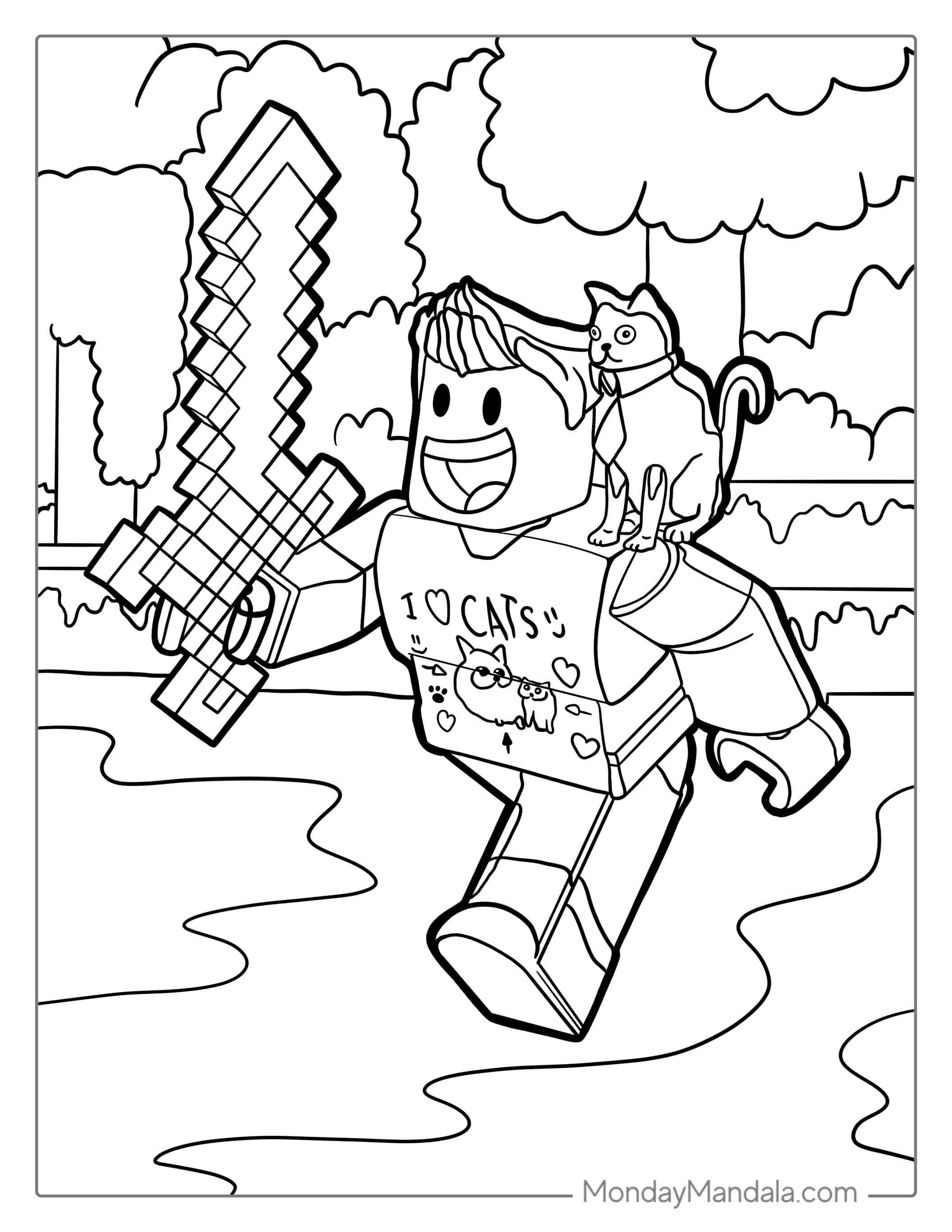 Roblox Guy With Minecraft Sword coloring page — printable line art