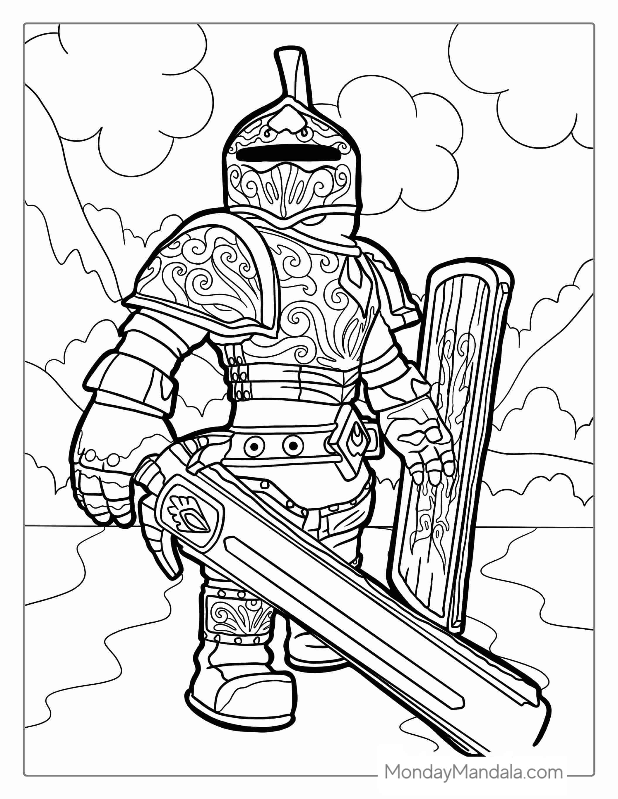 Roblox Knight Skin Coloring Page coloring page — printable line art
