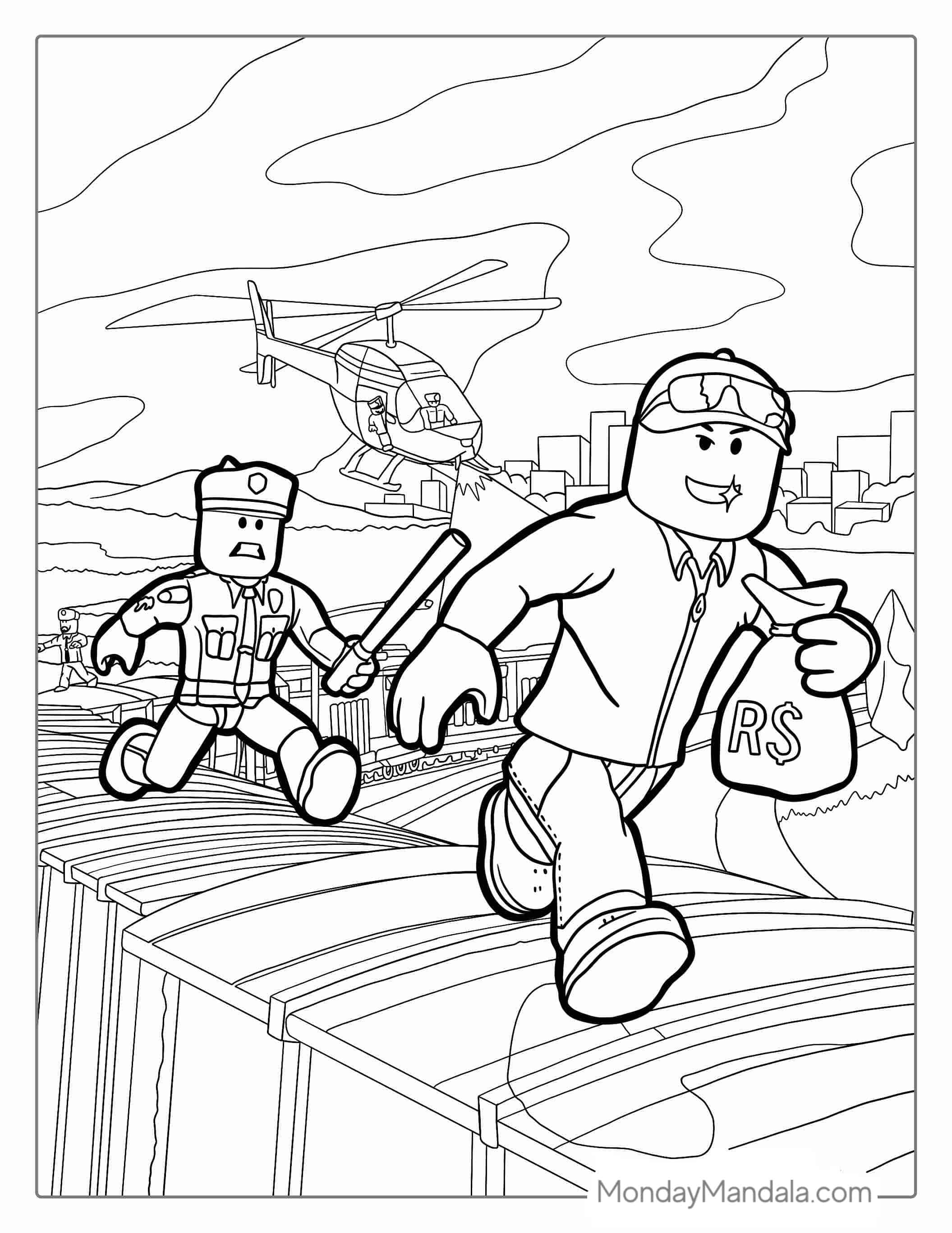 Roblox Man Running From Police Coloring Page coloring page — printable line art