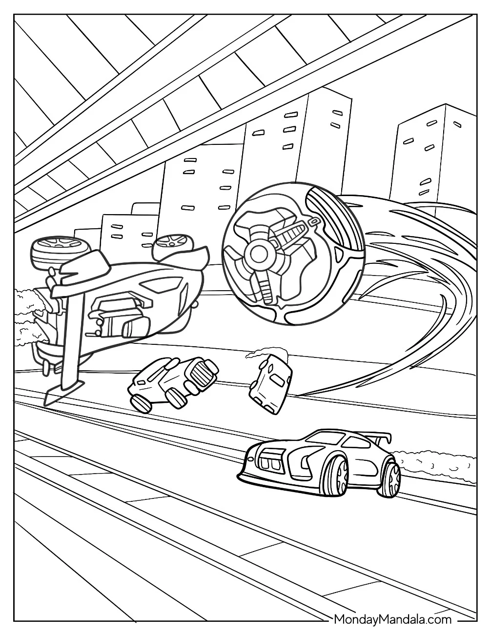 Rocket League Coloring Page Ball Flying Towards A Battle Car coloring page