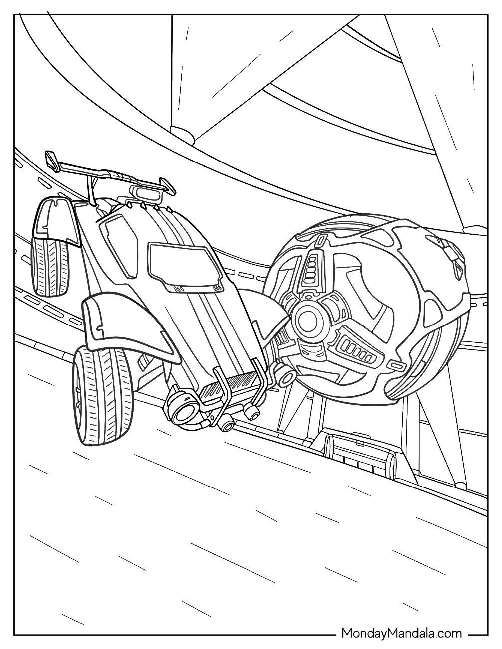 Rocket League Coloring Page Battle Car In The Air With The Ball coloring page