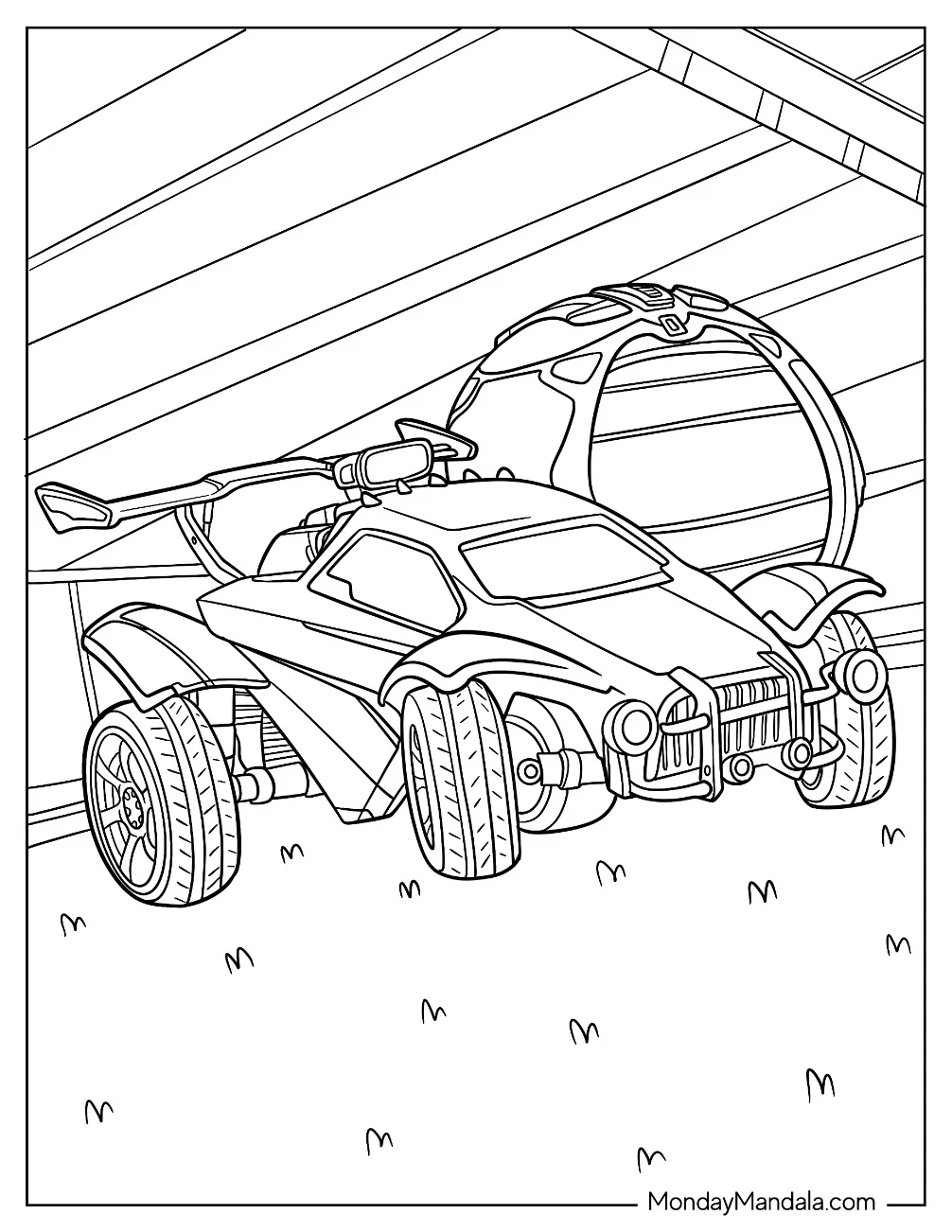 Rocket League Coloring Page Battle Car Next To The Ball coloring page