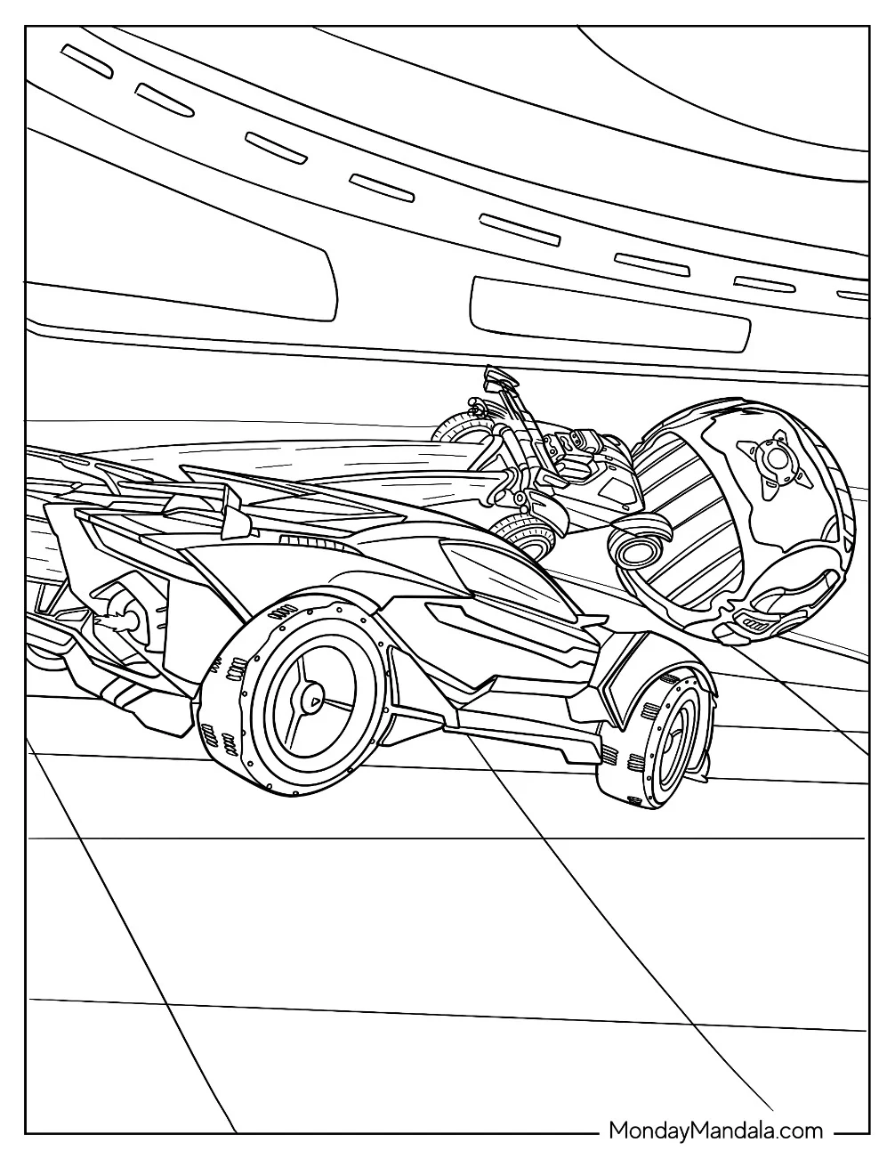 Rocket League Coloring Page Battle Cars Chasing The Ball coloring page