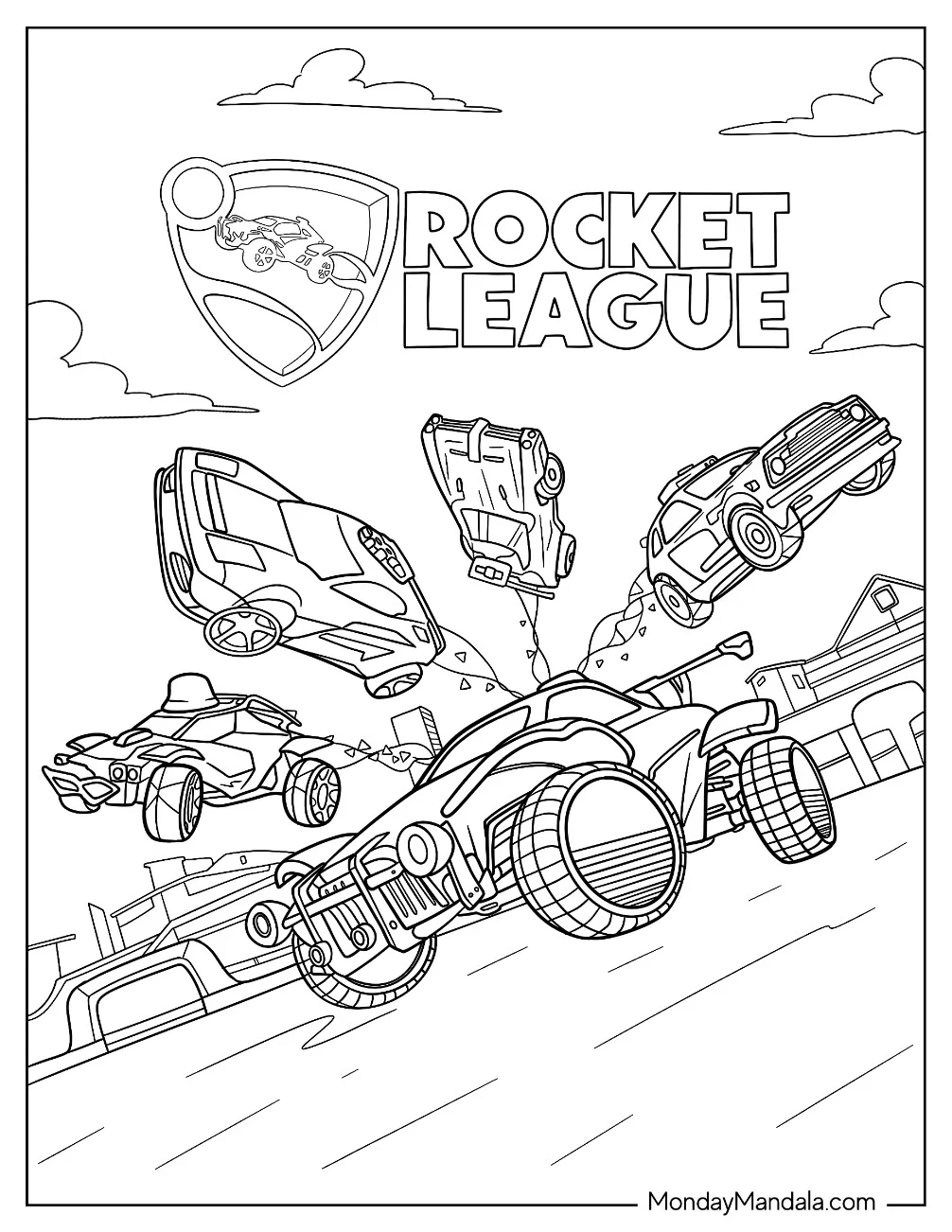 Rocket League Coloring Page Battle Cars Poster For Kids coloring page