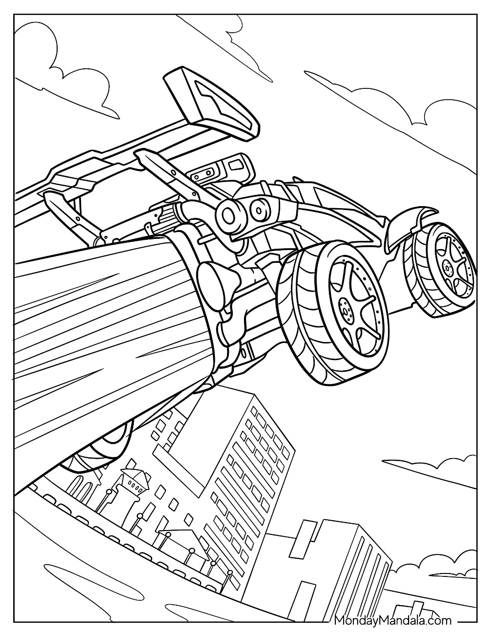 Rocket League Coloring Page Of Octane Battle Car With Rear Thrusters Blasting coloring page