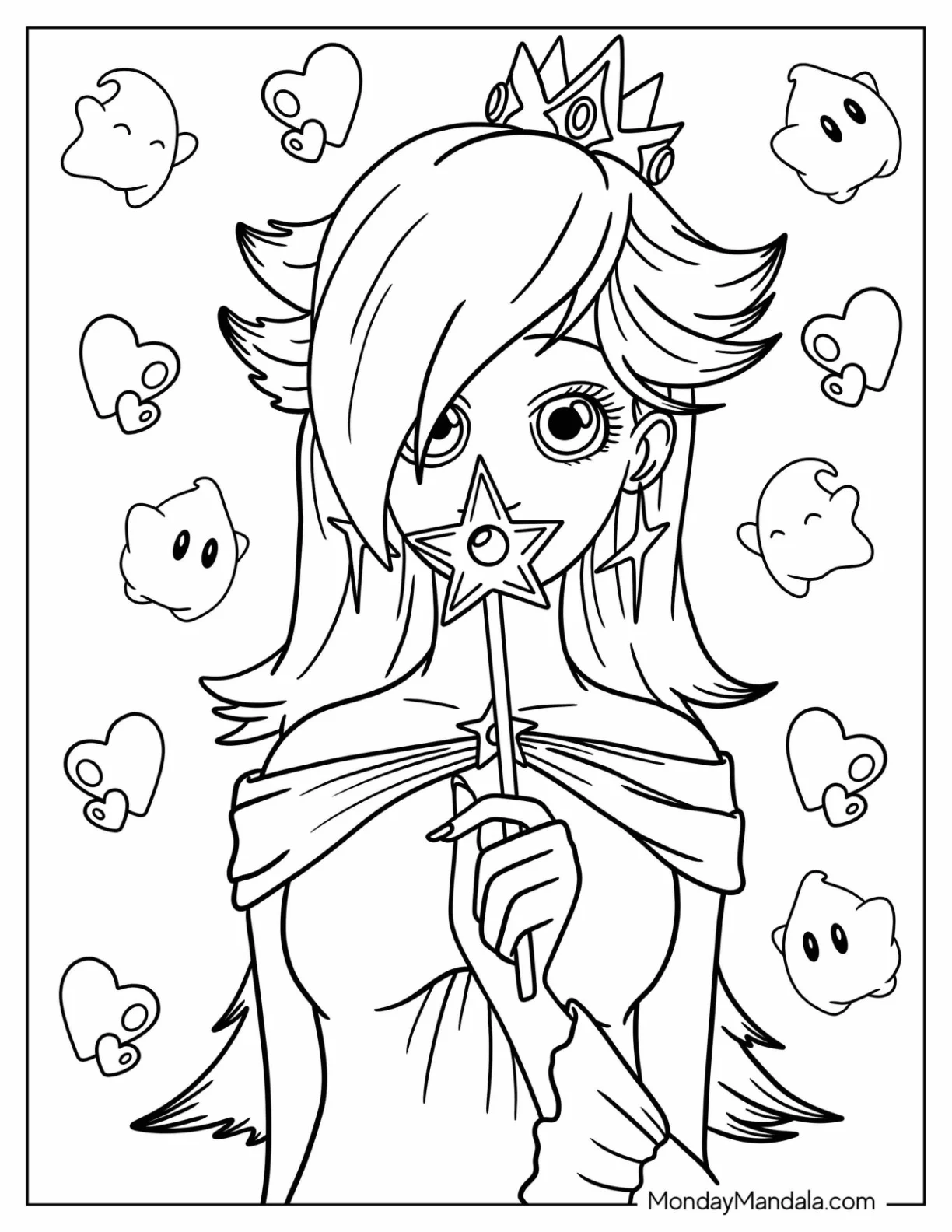 Anime Rosalina Coloring Page Holding Up Star Wand coloring page