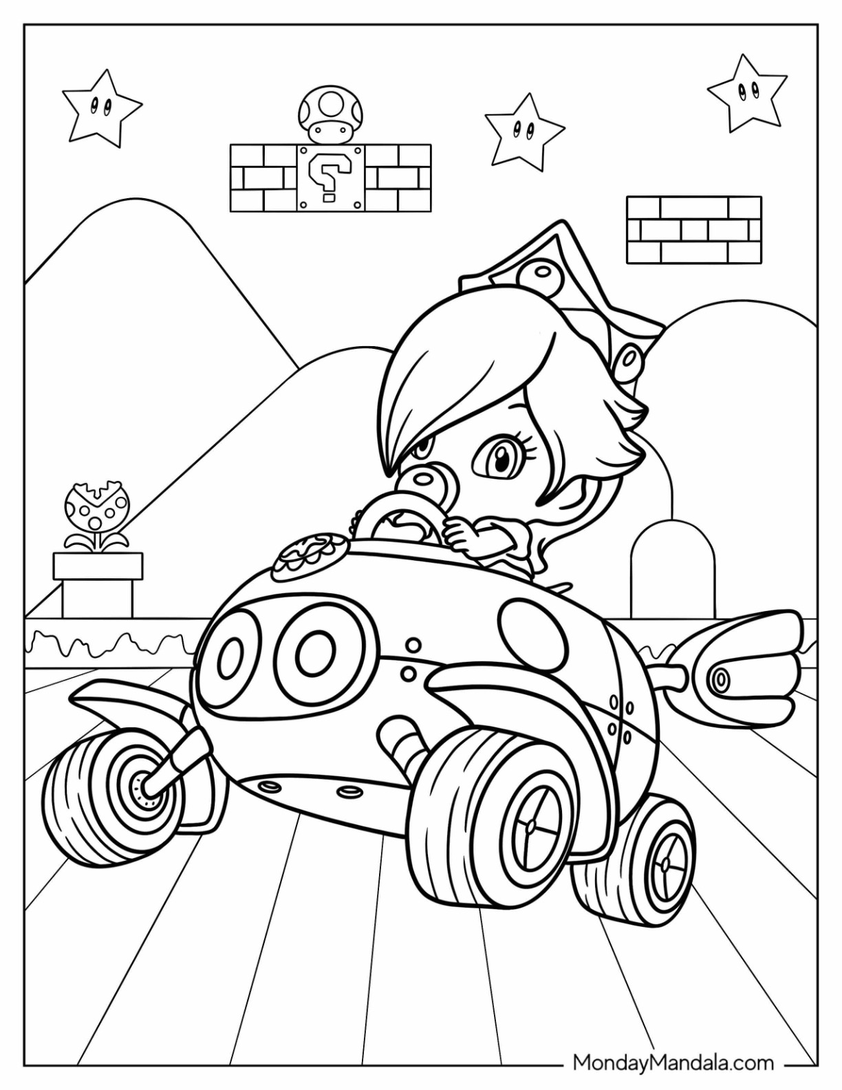 Baby Princess Rosalina In Mario Kart Coloring Sheet coloring page — printable line art