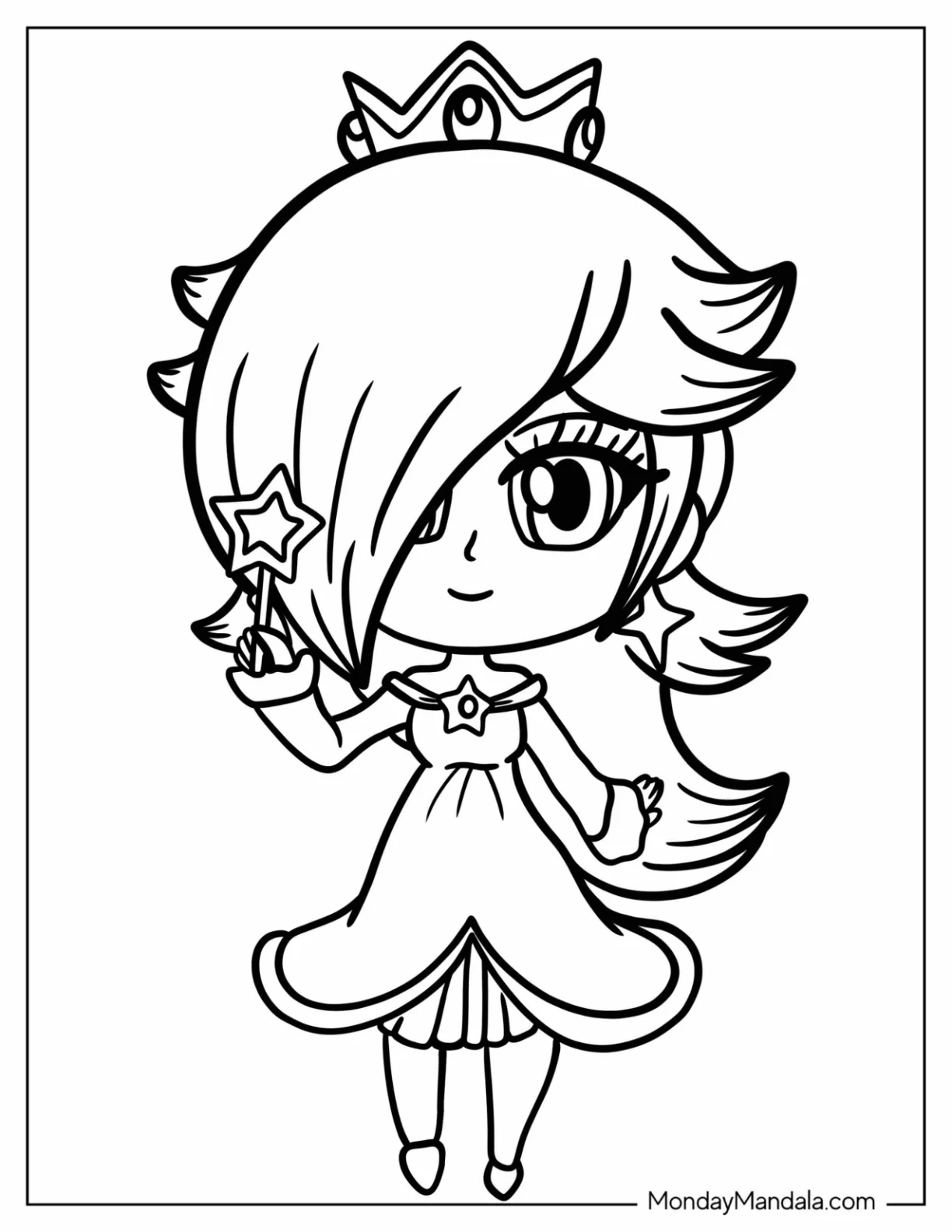 Chibi Rosalina Coloring Page With Star Wand For Preschoolers coloring page