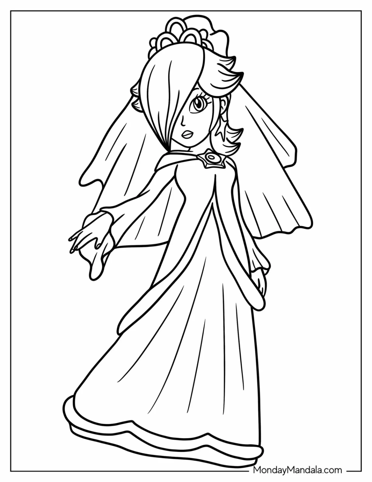 Easy Rosalina Coloring Page In Wedding Dress coloring page