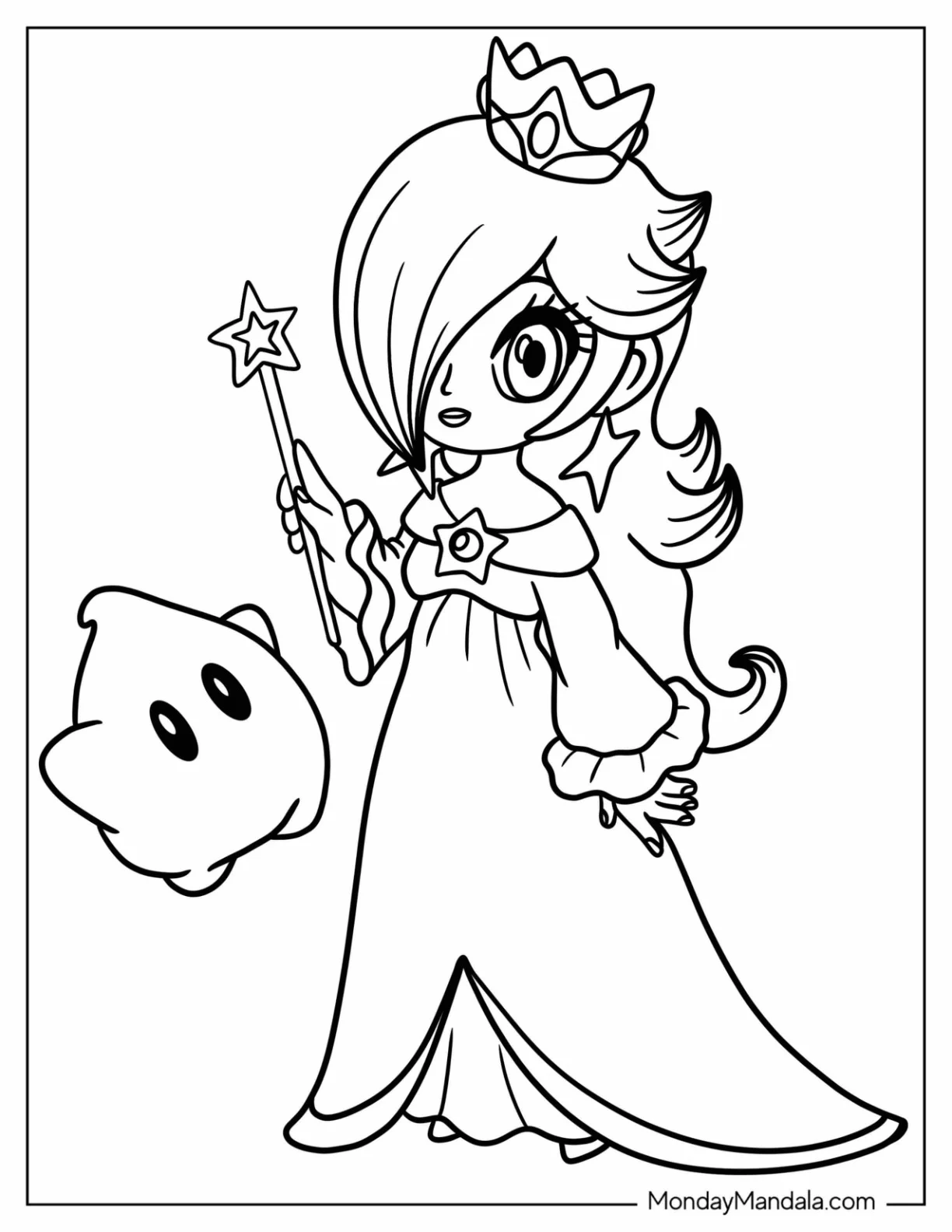 Kawaii Rosalina Coloring Page With Luma For Kids coloring page — printable line art