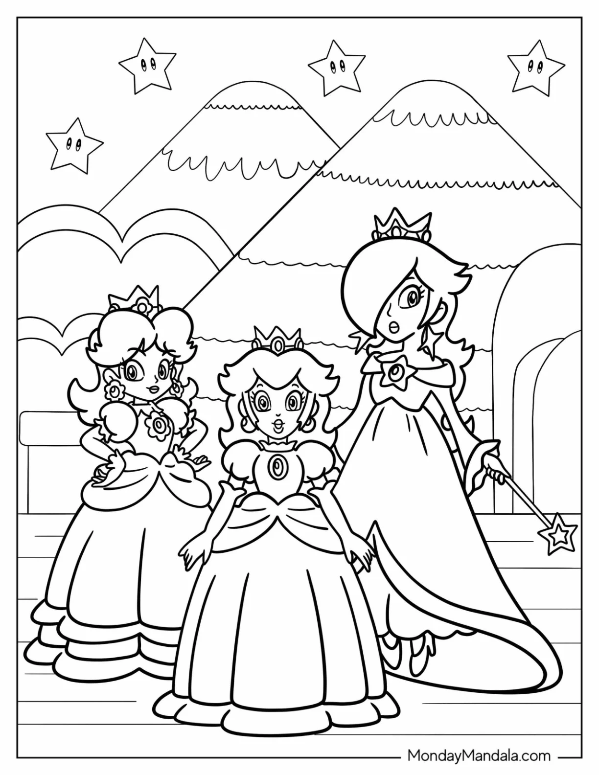 Princess Rosalina Coloring Page With Peach, And Daisy coloring page
