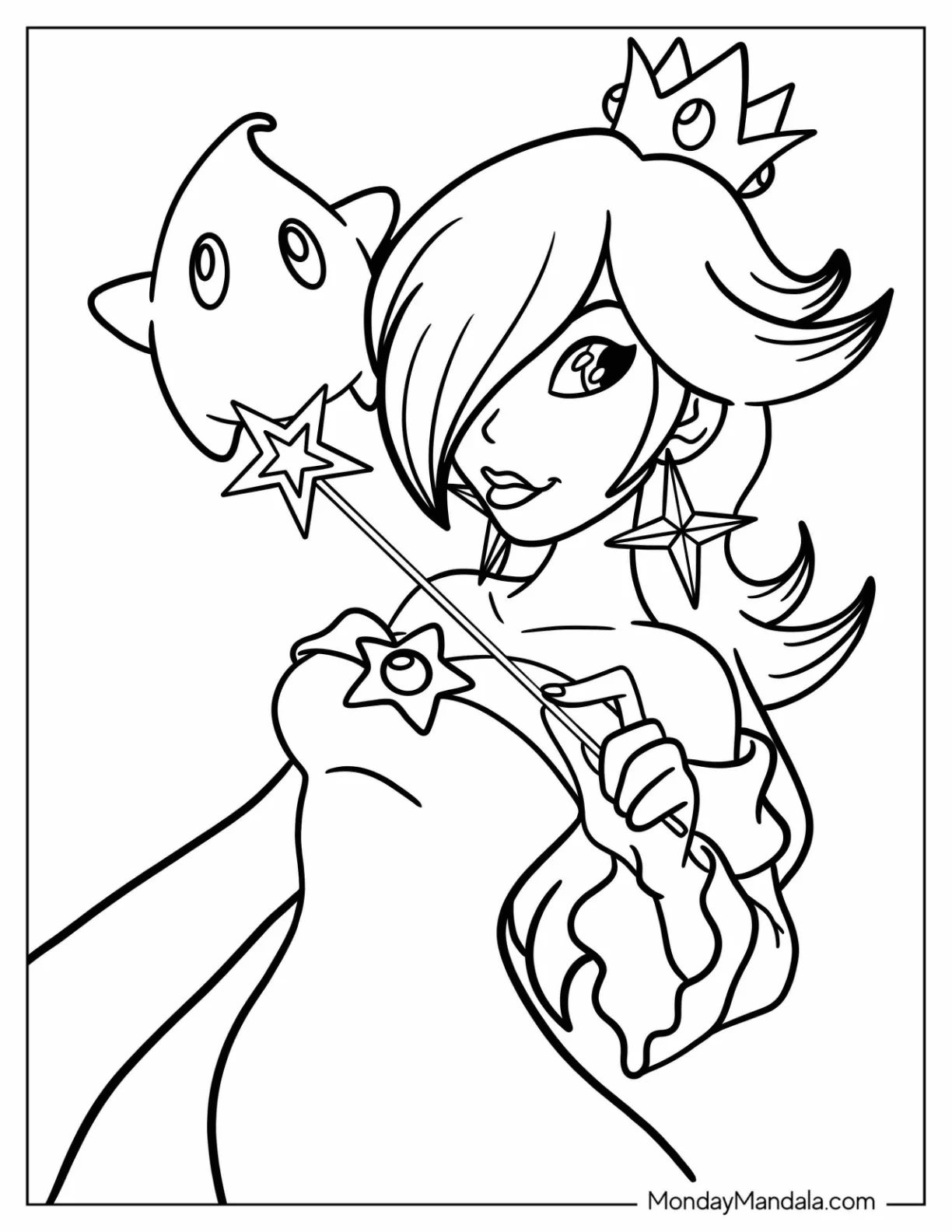 Rosalina Coloring Page Smiling While Holding Star Wand coloring page