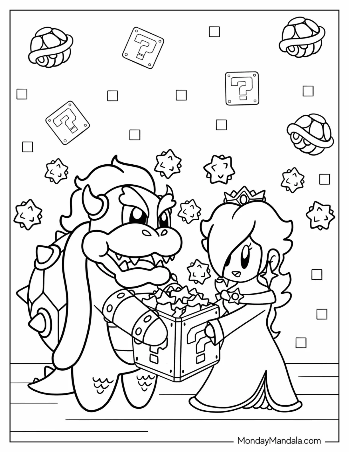 Simple Rosalina Coloring Page And Bowser Holding Question Mark Block coloring page