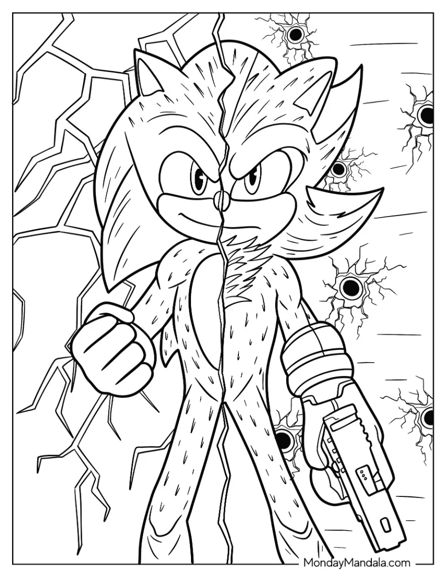 Creative Half Sonic Half Shadow Coloring Page coloring page