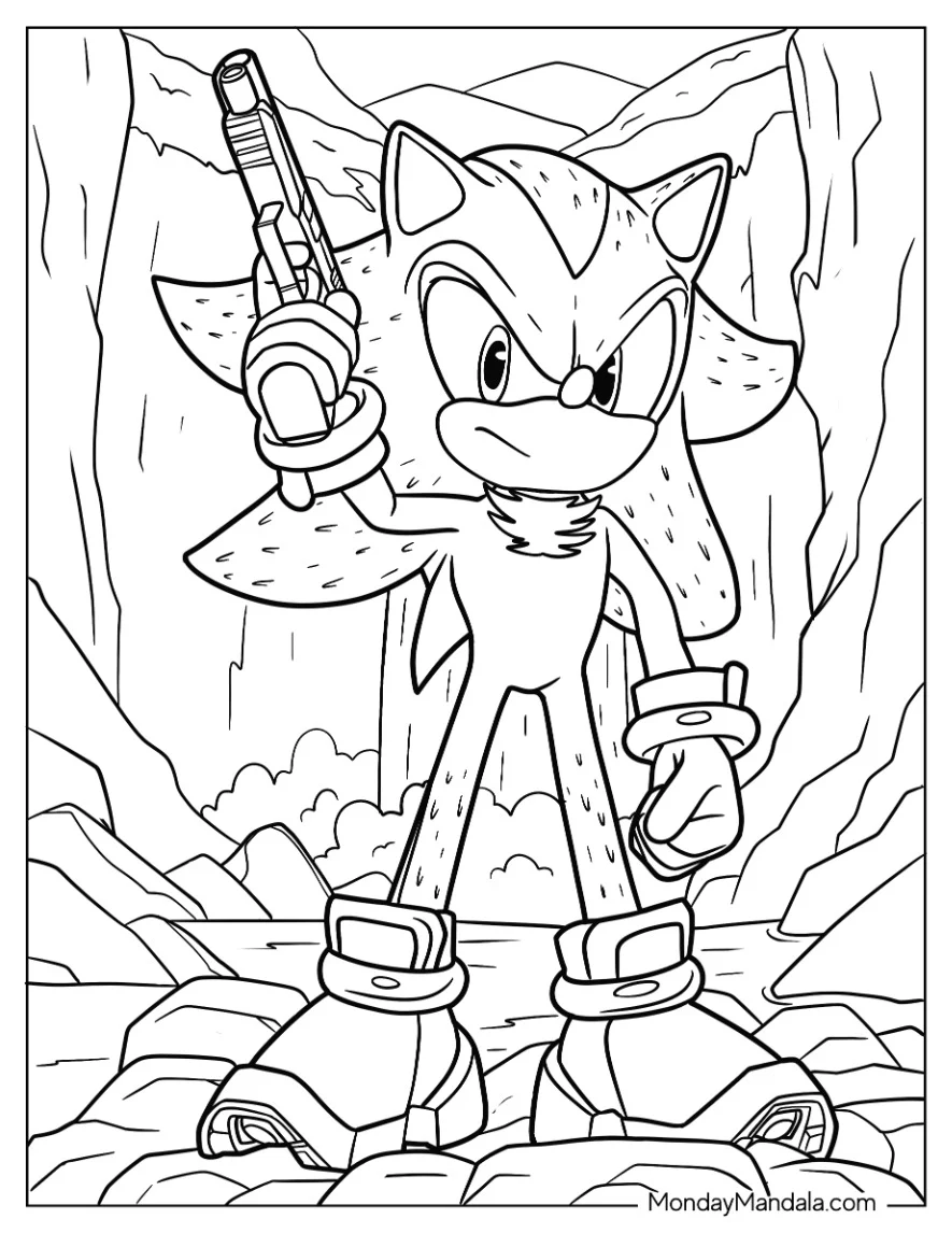 Detailed Shadow Coloring Page Shooting Gun coloring page