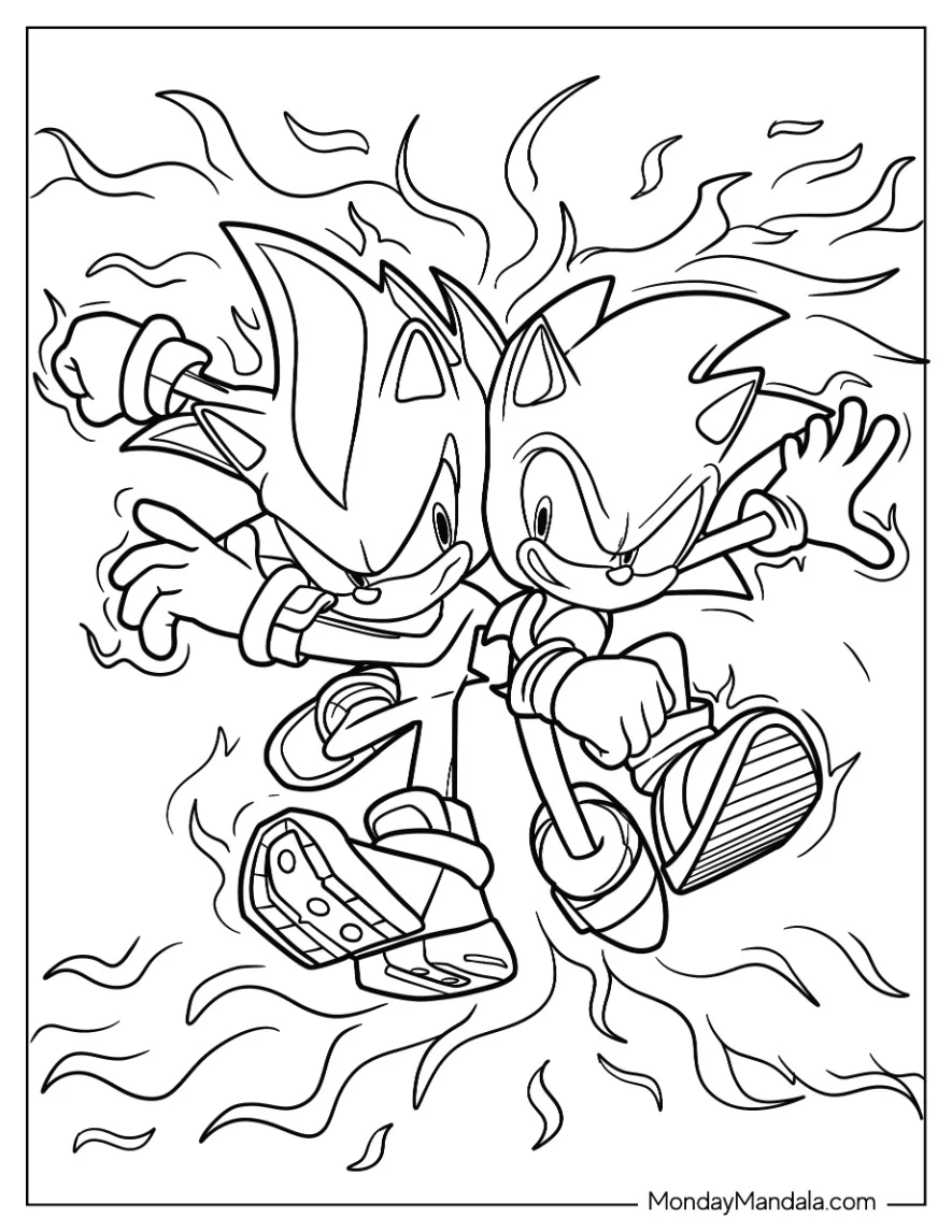 Shadow Coloring Page And Sonic Playing Side By Side coloring page