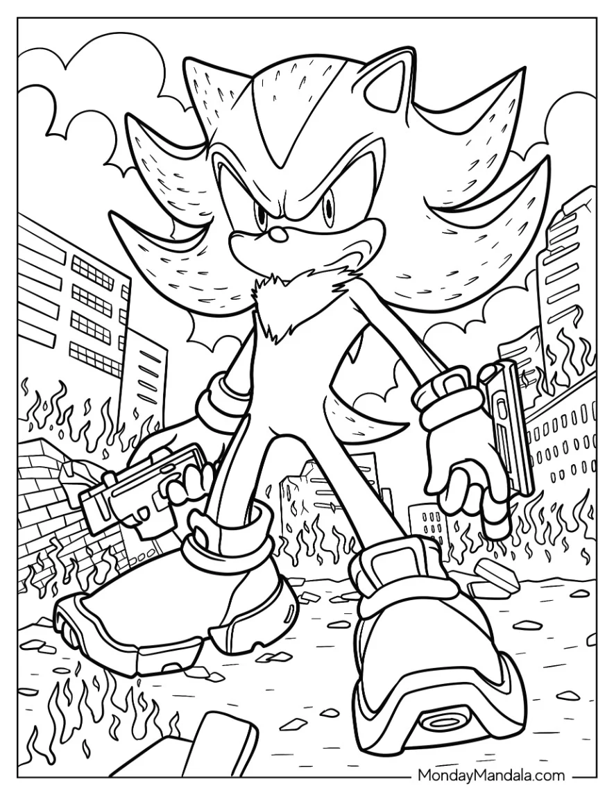 Shadow Coloring Page Of Fighting In Burning City coloring page