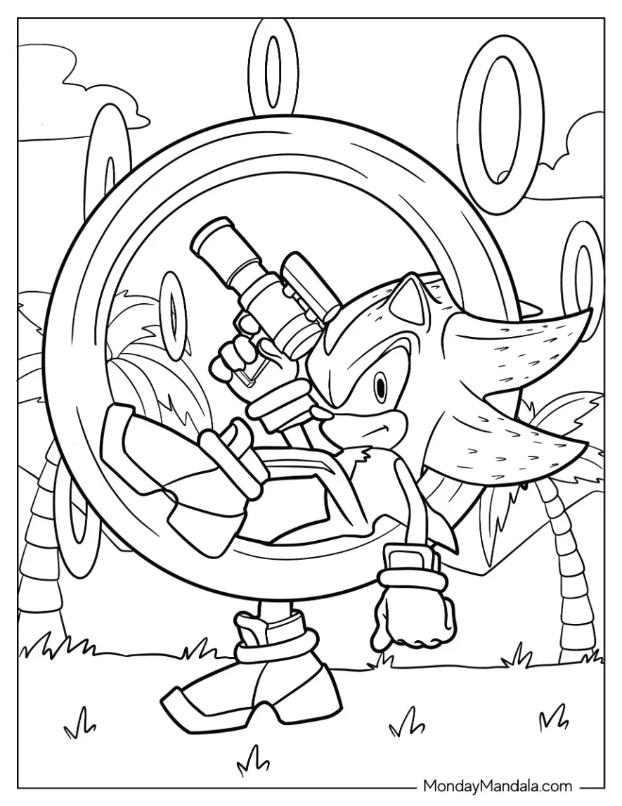 Shadow Coloring Page Of Holding Gun While Inside Ring coloring page
