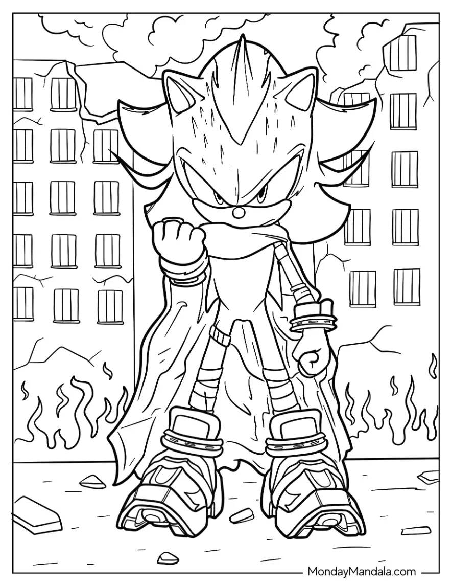 Shadow Coloring Page Of The Hedgehog In Cool Costume coloring page