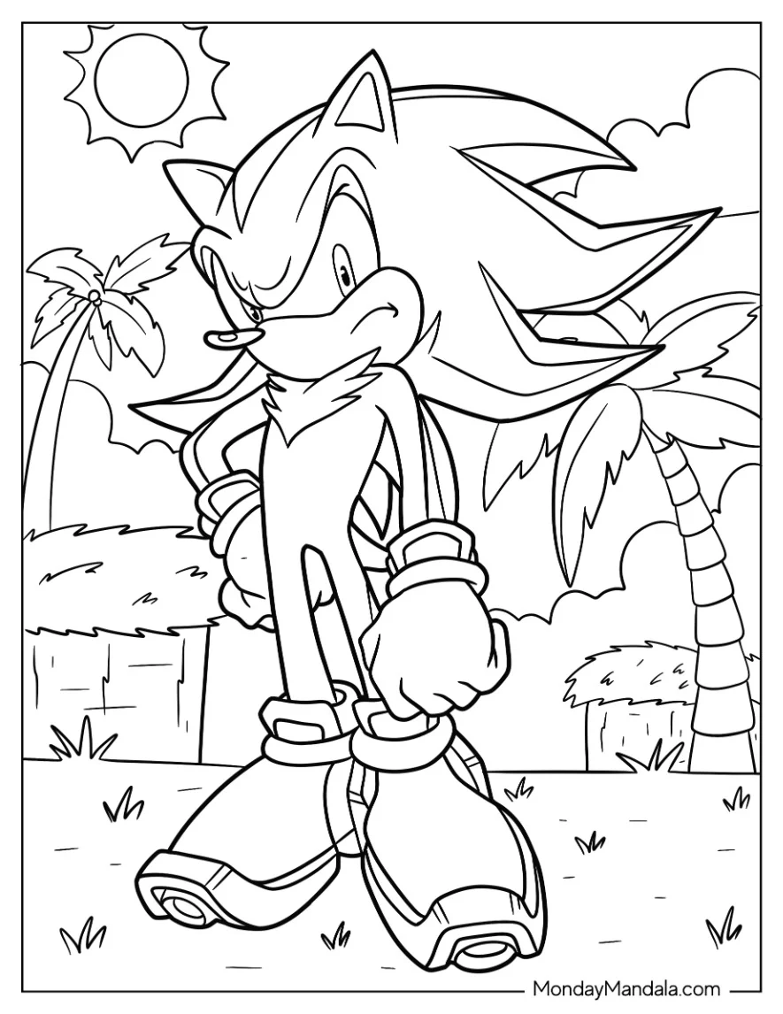 Shadow Coloring Page Of The Hedgehog With Hand On Hip coloring page