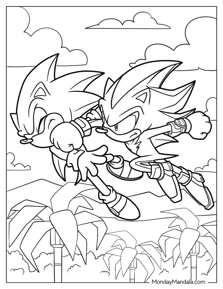 Shadow Coloring Page Punching Sonic coloring page