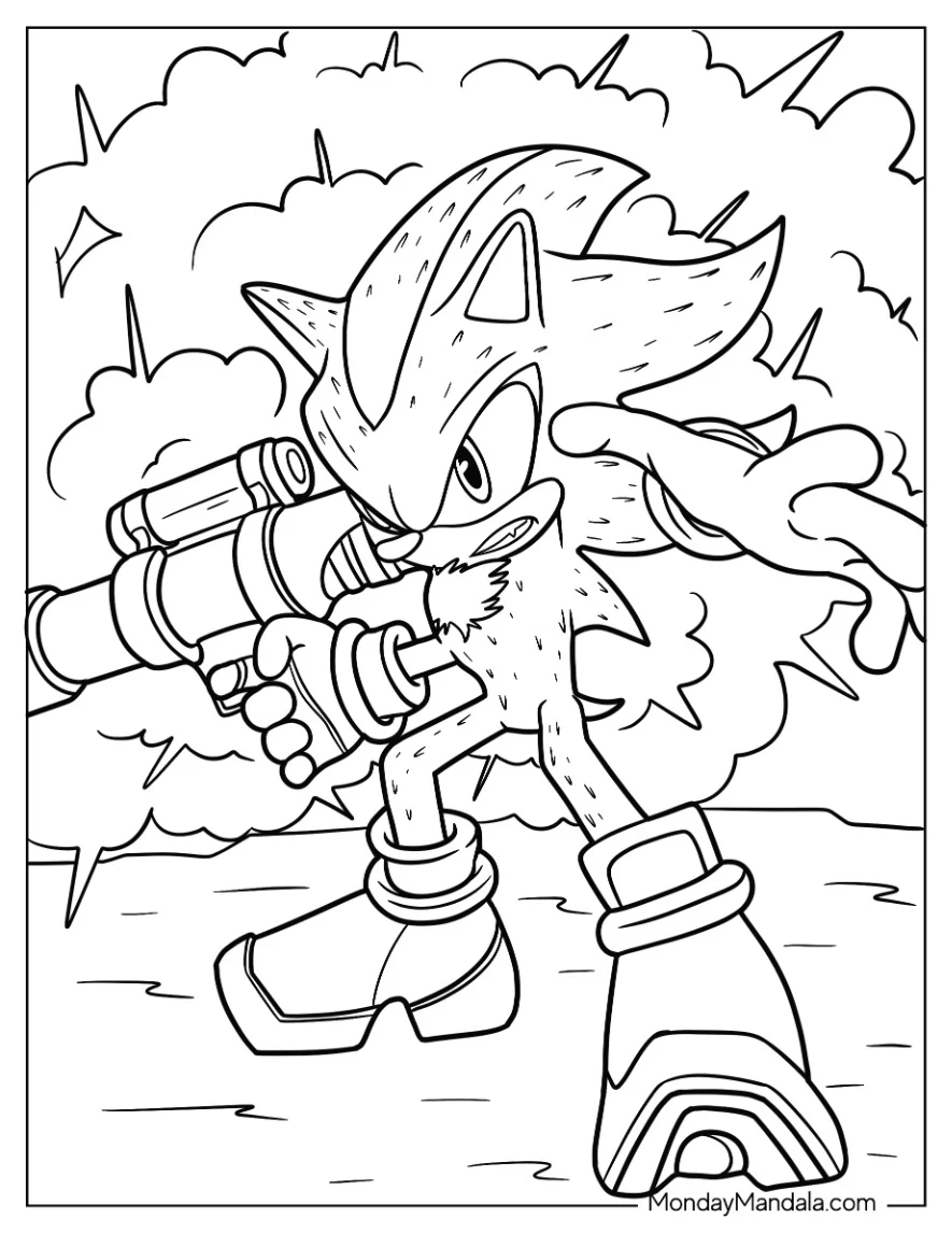 Shadow Coloring Page The Hedgehog With Gun In A Fight coloring page