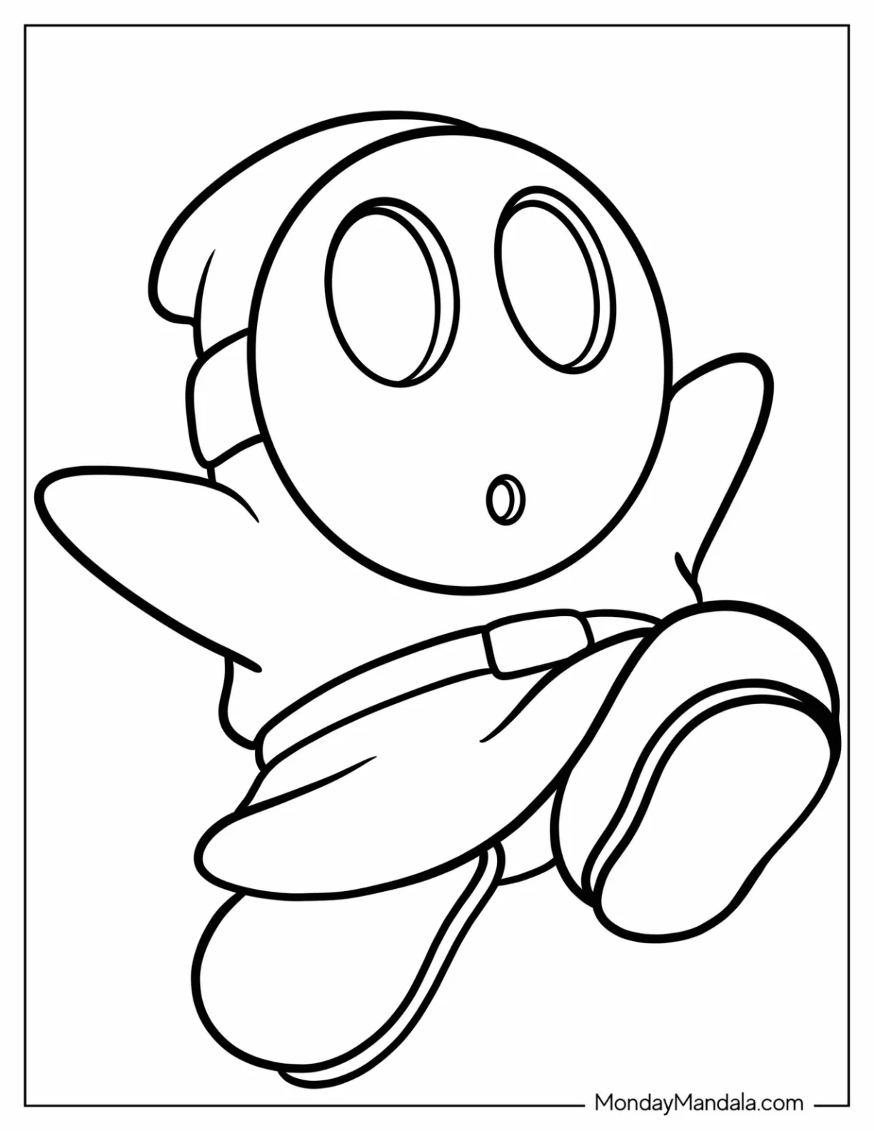 Cute Outline Of Shy Guy Coloring Page For Kids coloring page