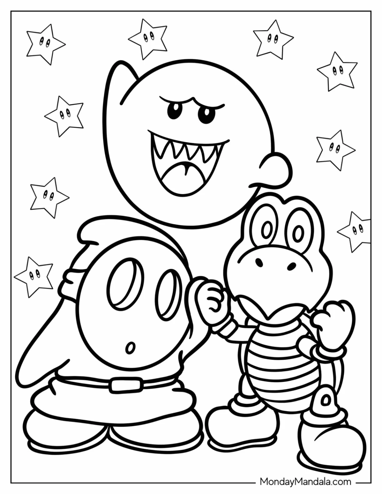 Dry Bones, Boo, And Shy Guy Coloring Page coloring page