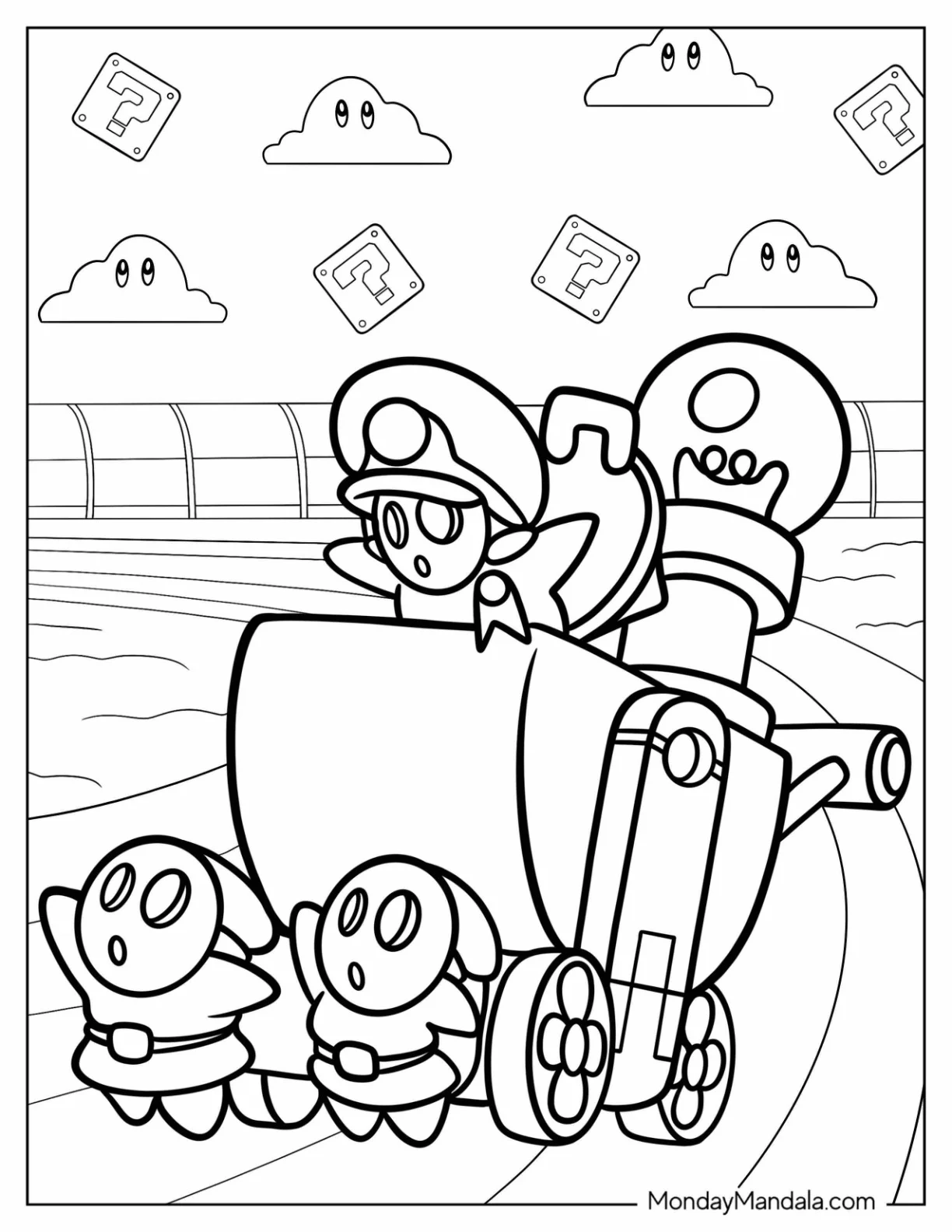 General Guy Leading Two Shy Guy Coloring Page coloring page