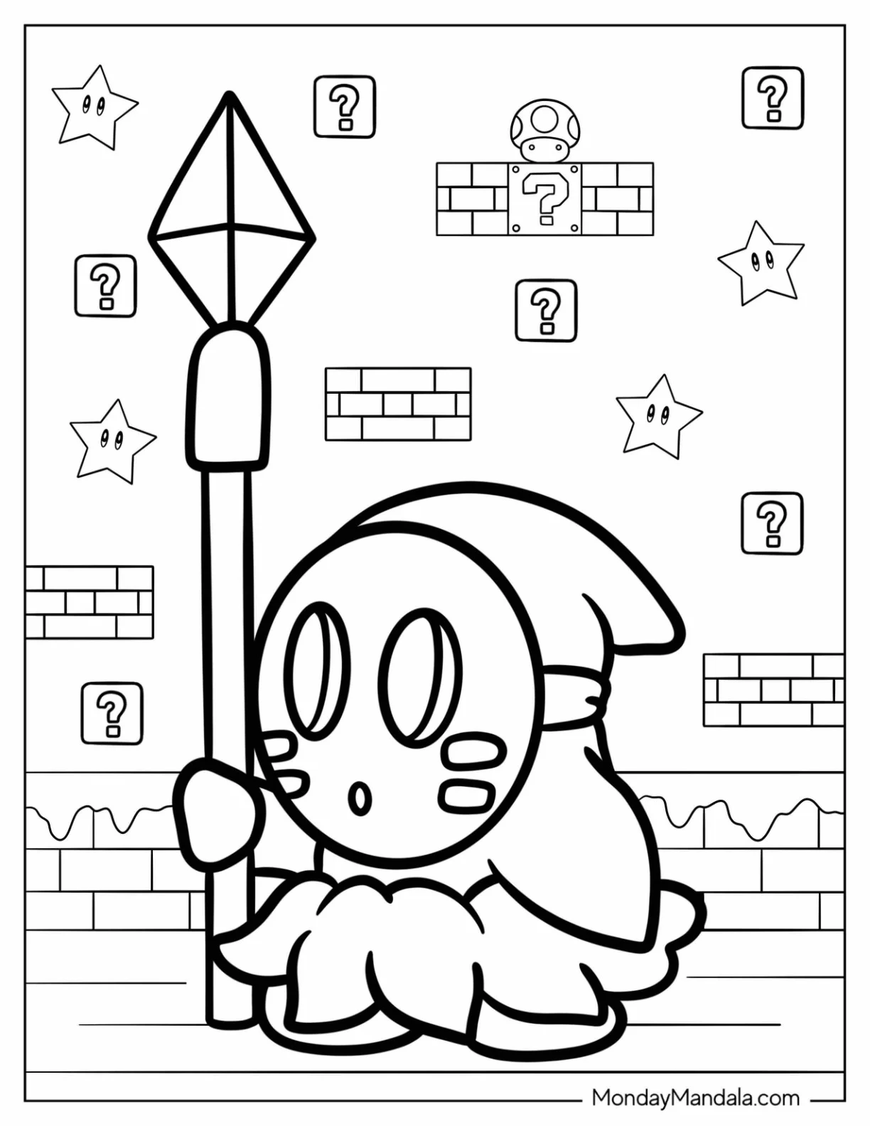 Kawaii Spear Shy Guy Coloring Page For Preschoolers coloring page