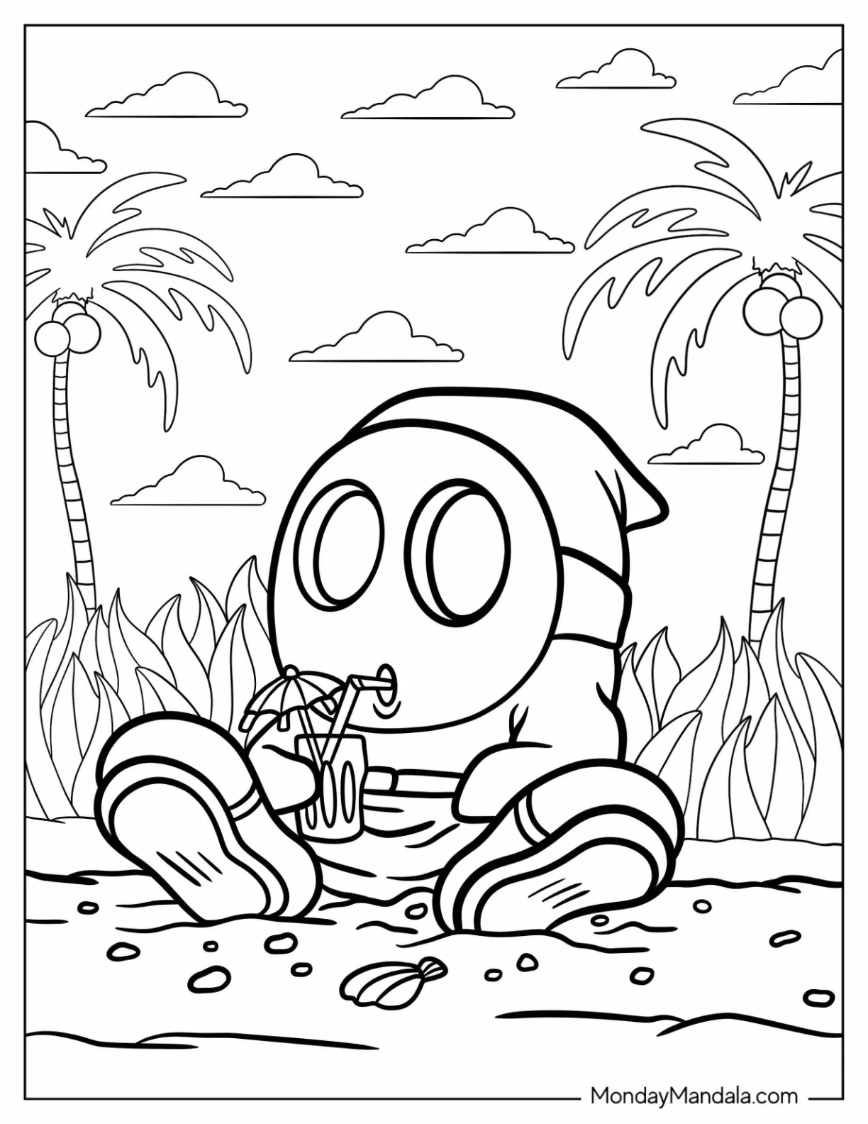Shy Guy Coloring Page Drinking Beverage At The Beach coloring page