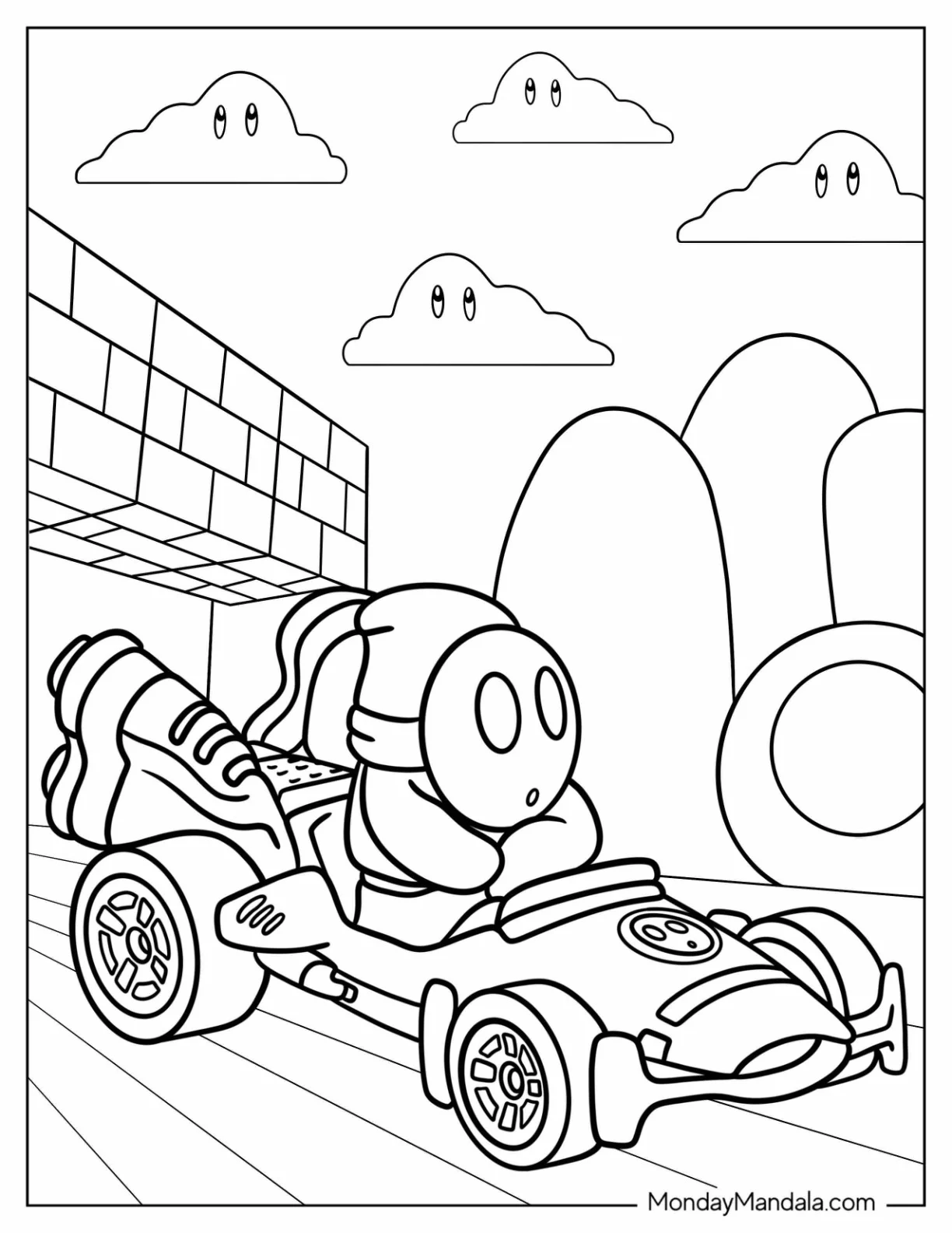 Shy Guy Coloring Page In Mario Kart Race Track coloring page