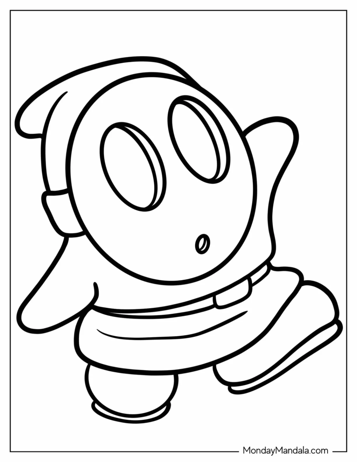 Simple Outline Of Shy Guy Coloring Page For Preschoolers coloring page