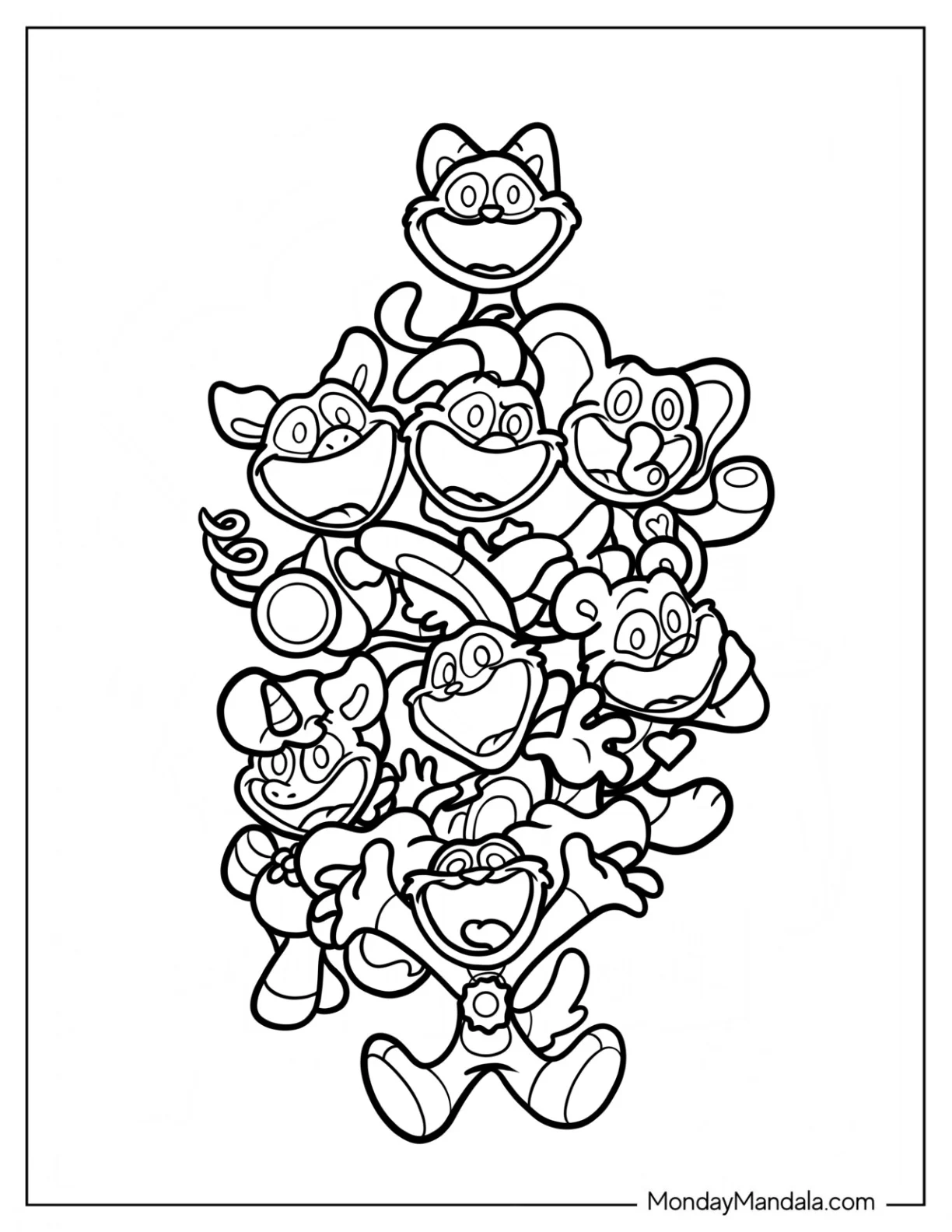 Smiling Critters Coloring Page Characters Cheering coloring page