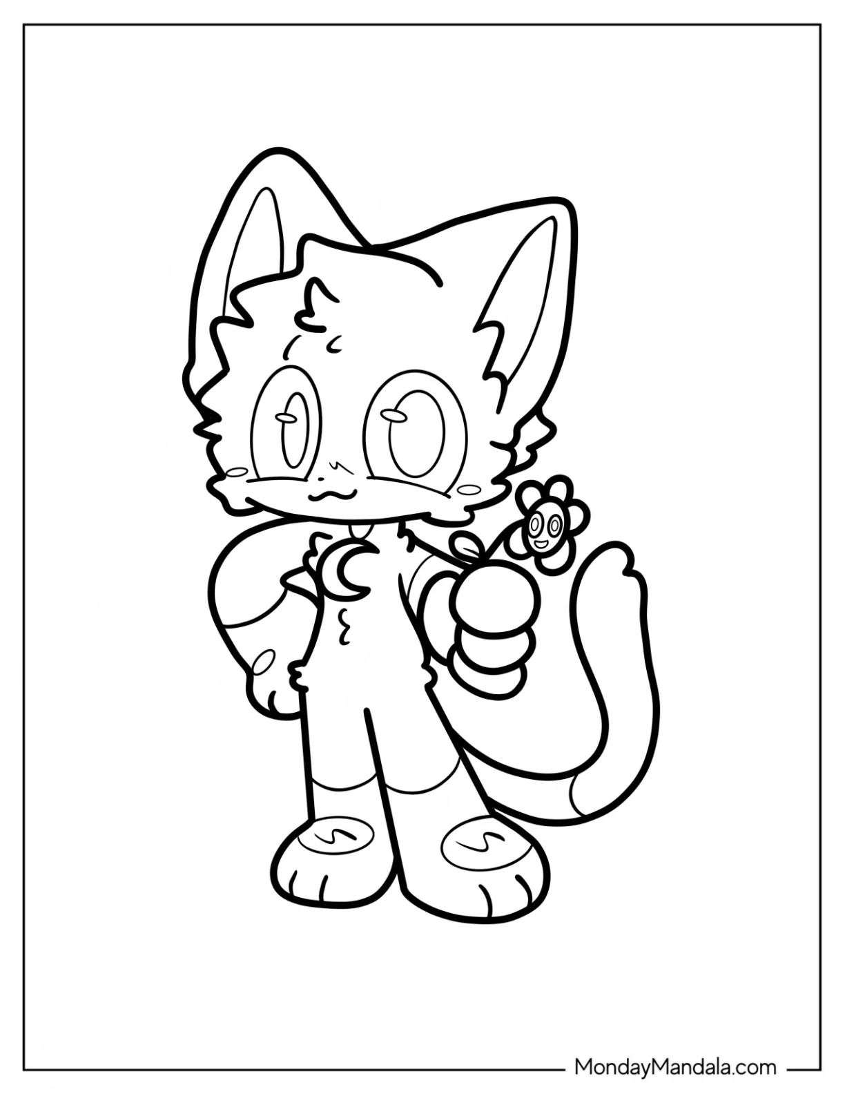 Smiling Critters Coloring Page Of Chibi CatNap Holding A Flower For Kids coloring page