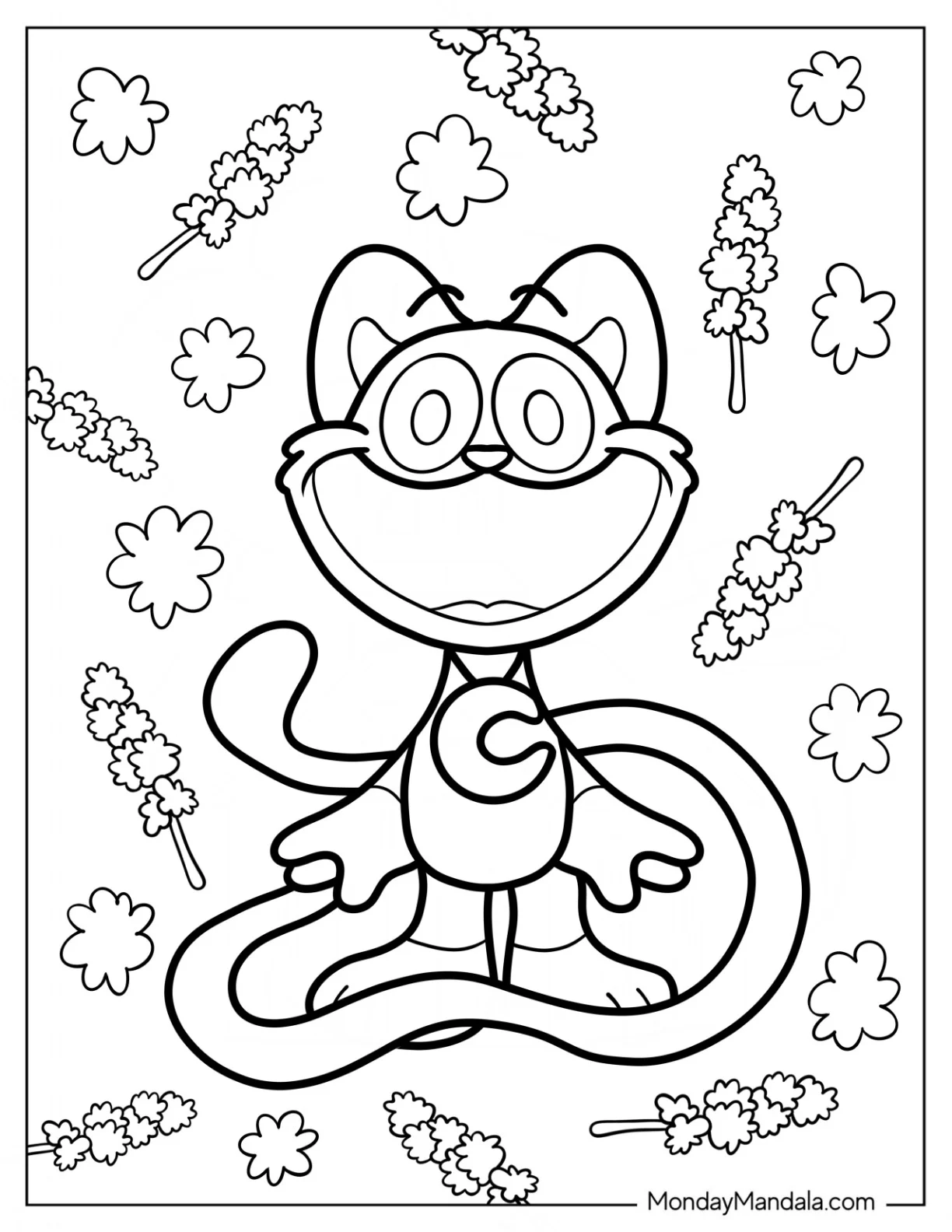 Smiling Critters Coloring Page Of Easy Grinning CatNap For Kids coloring page
