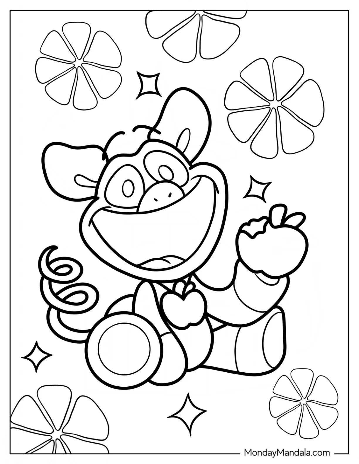 Smiling Critters Coloring Page PickyPiggy Eating An Apple coloring page