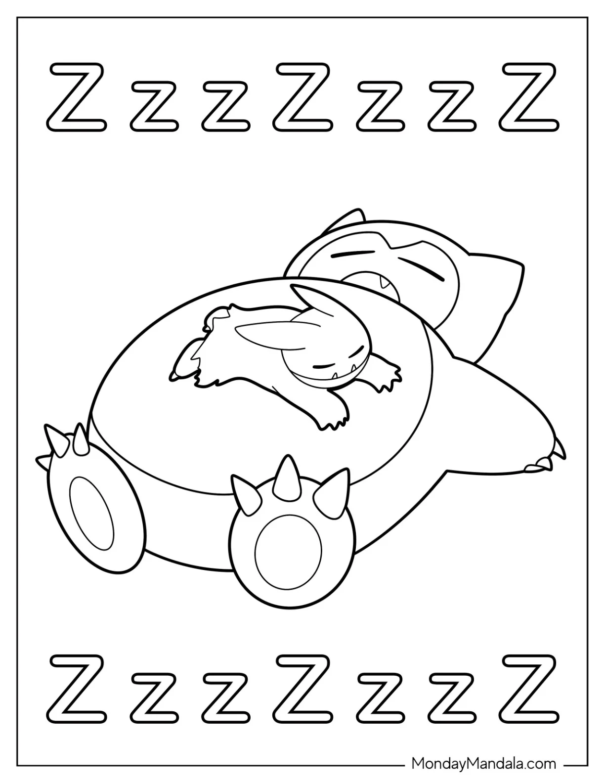 Gengar Sleeping On Top Of Snorlax Coloring Page coloring page