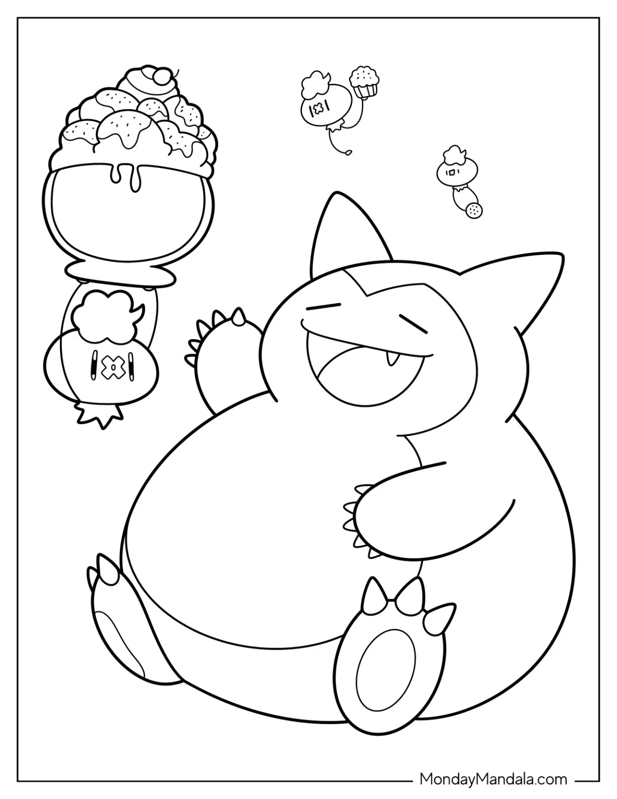 Kawaii Drifloon Bringing Ice Cream To Snorlax Coloring Page coloring page