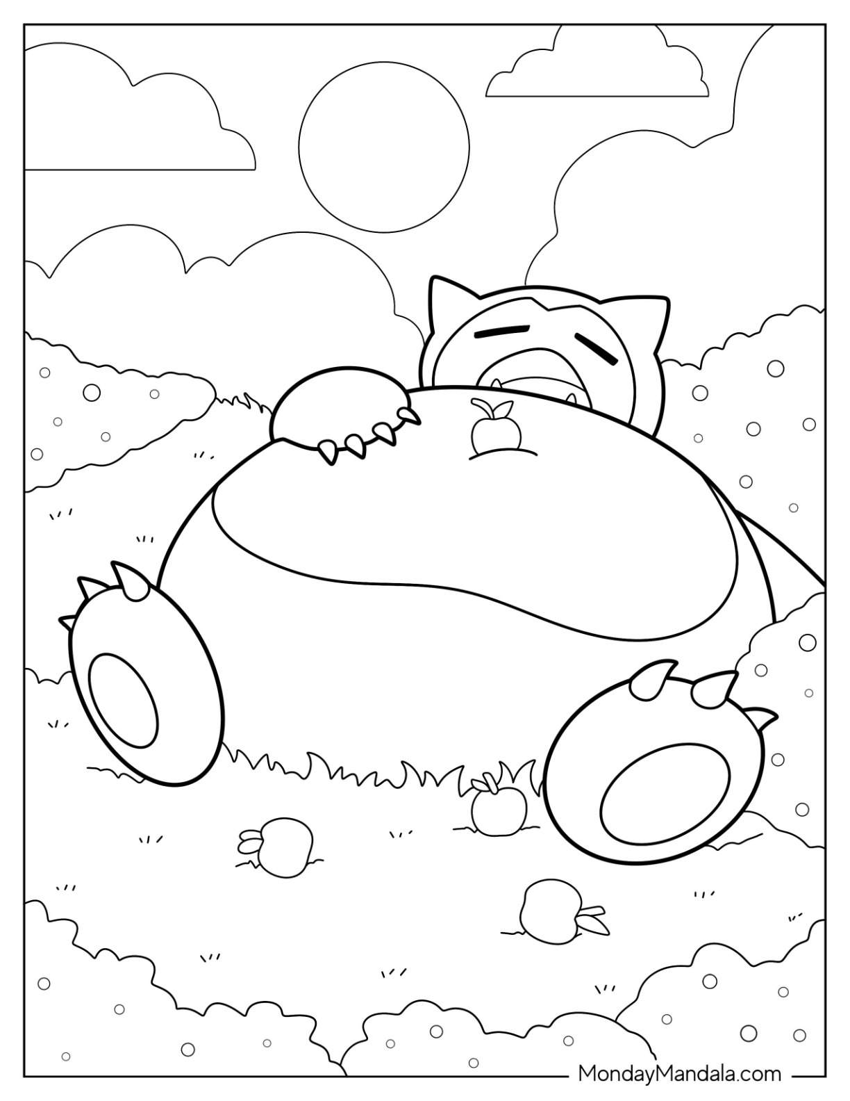 Simple Snorlax Coloring Page Sleeping On Grass For Kids coloring page