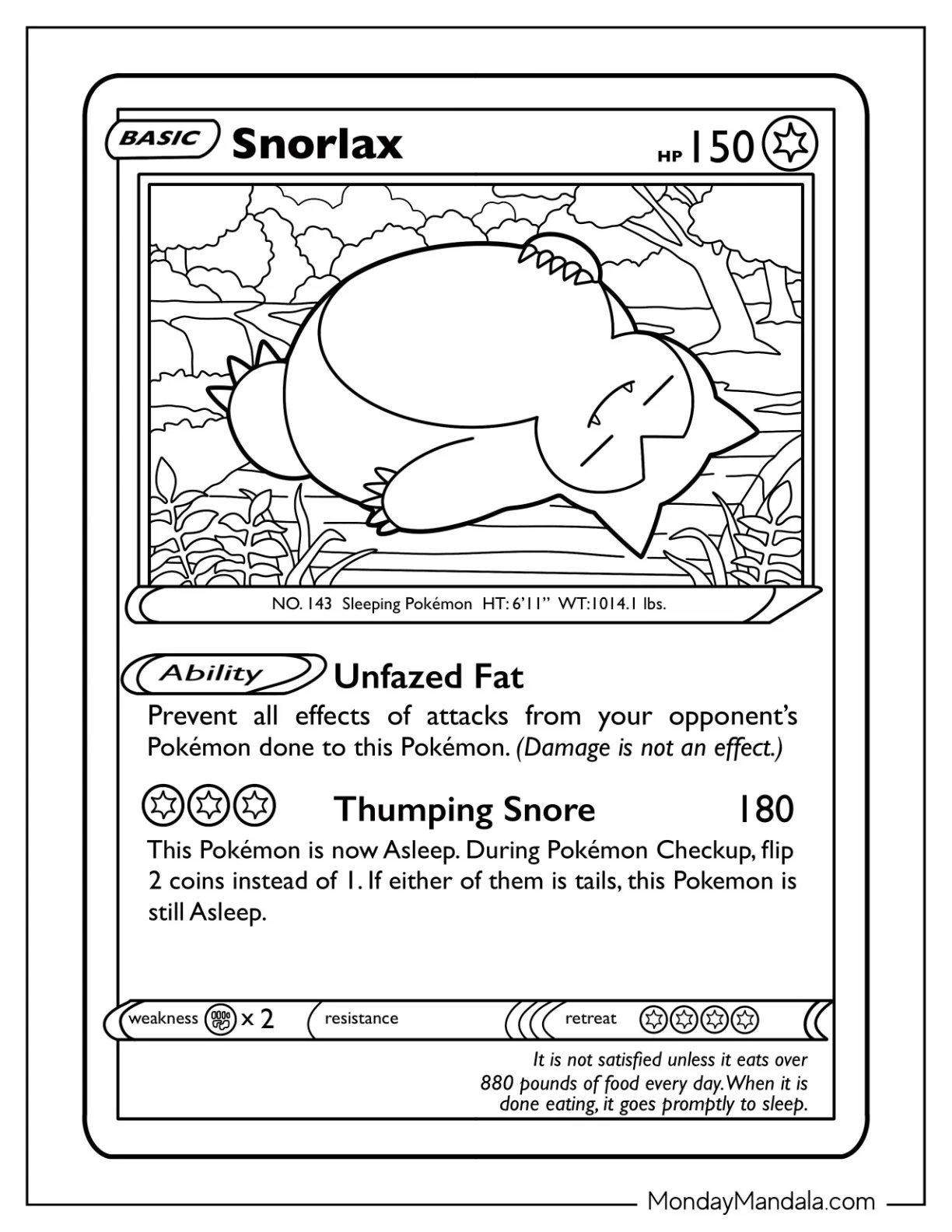 Snorlax Coloring Page Unfazed Fat Pokemon Card coloring page