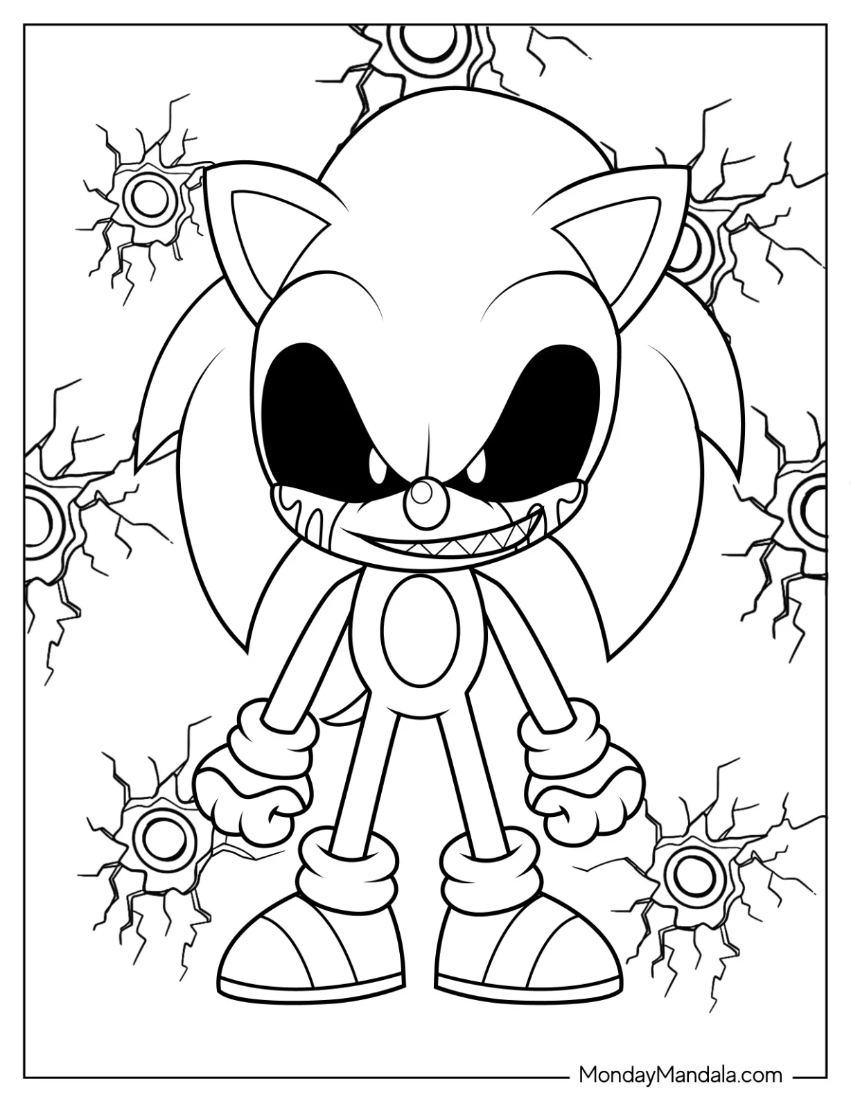 Chibi Sonic Exe Coloring Page In Front Of Broken Wall coloring page