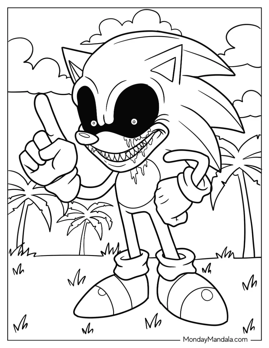 Chilling Sonic Exe Coloring Page On The Beach coloring page