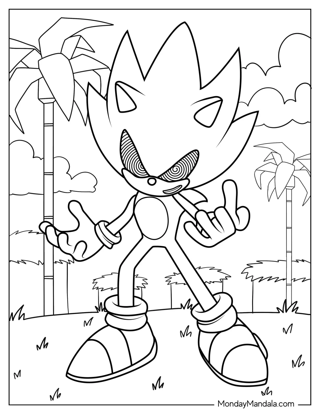 Easy Super Sonic Exe Coloring Page Outline In Angel Island coloring page